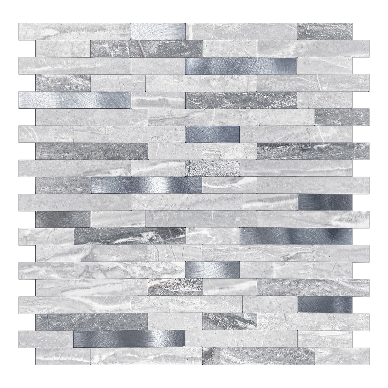 Murella 28112 Metal Blue Marble with Silver Metal Accents 11-1/2-in x 11-7/8-in Multi-finish Metal Marble Look Linear Mosaic Wall Tile (0.92-sq. ft/ Piece)