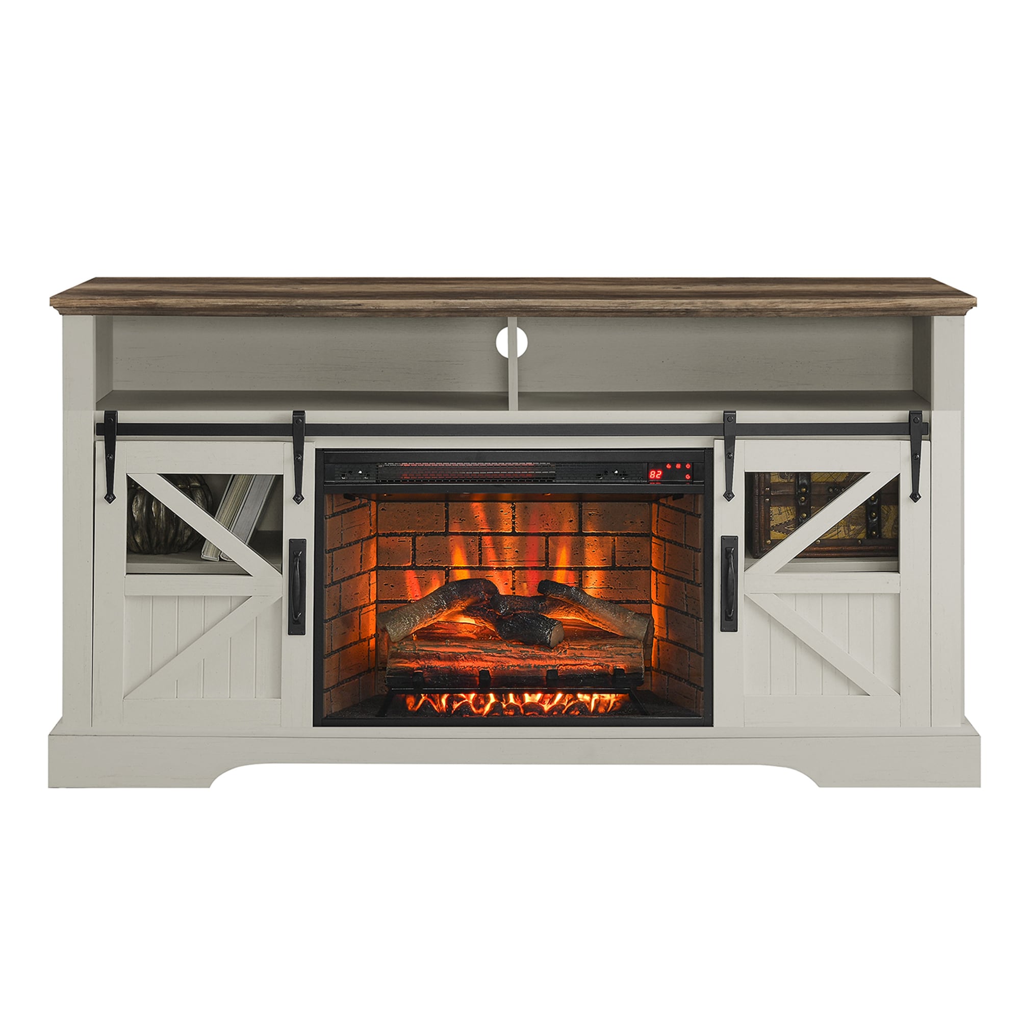 SINOFURN SYC070010BG 60-Inches W Off-white TV Stand with Infrared quartz Flat wall Electric Fireplace with Remote Control Included