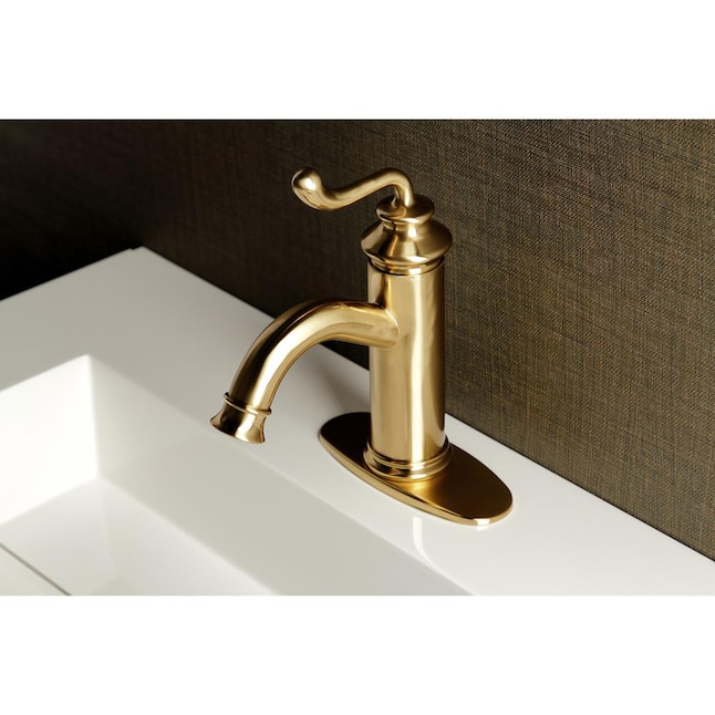 Kingston Brass Royale Brushed Brass Single Hole 1-handle Bathroom Sink  Faucet with Drain and Deck Plate (3.44-in) in the Bathroom Sink Faucets  department at