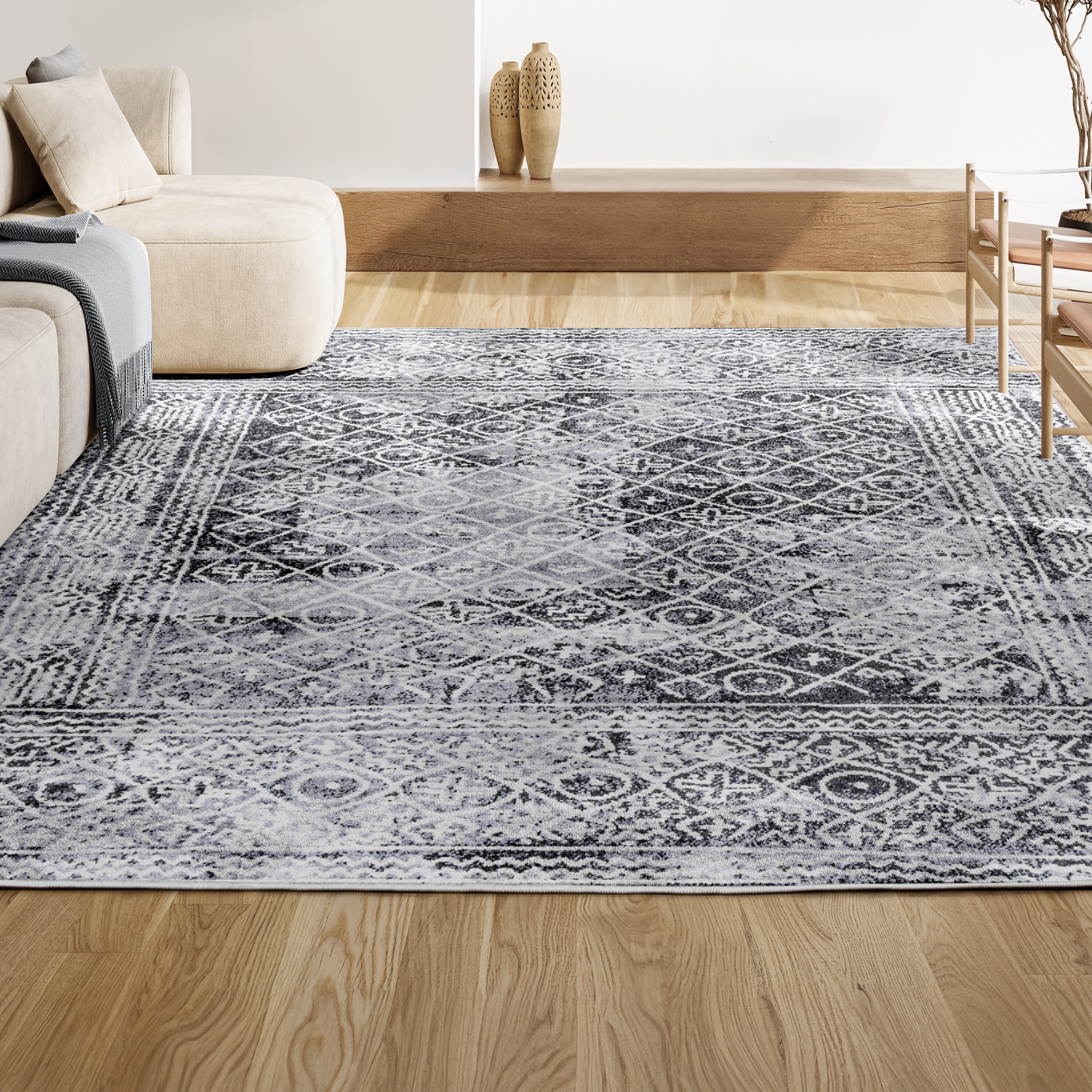 Moroccan Hype Ivory Geometric 3x5 Synthetic Area Rug