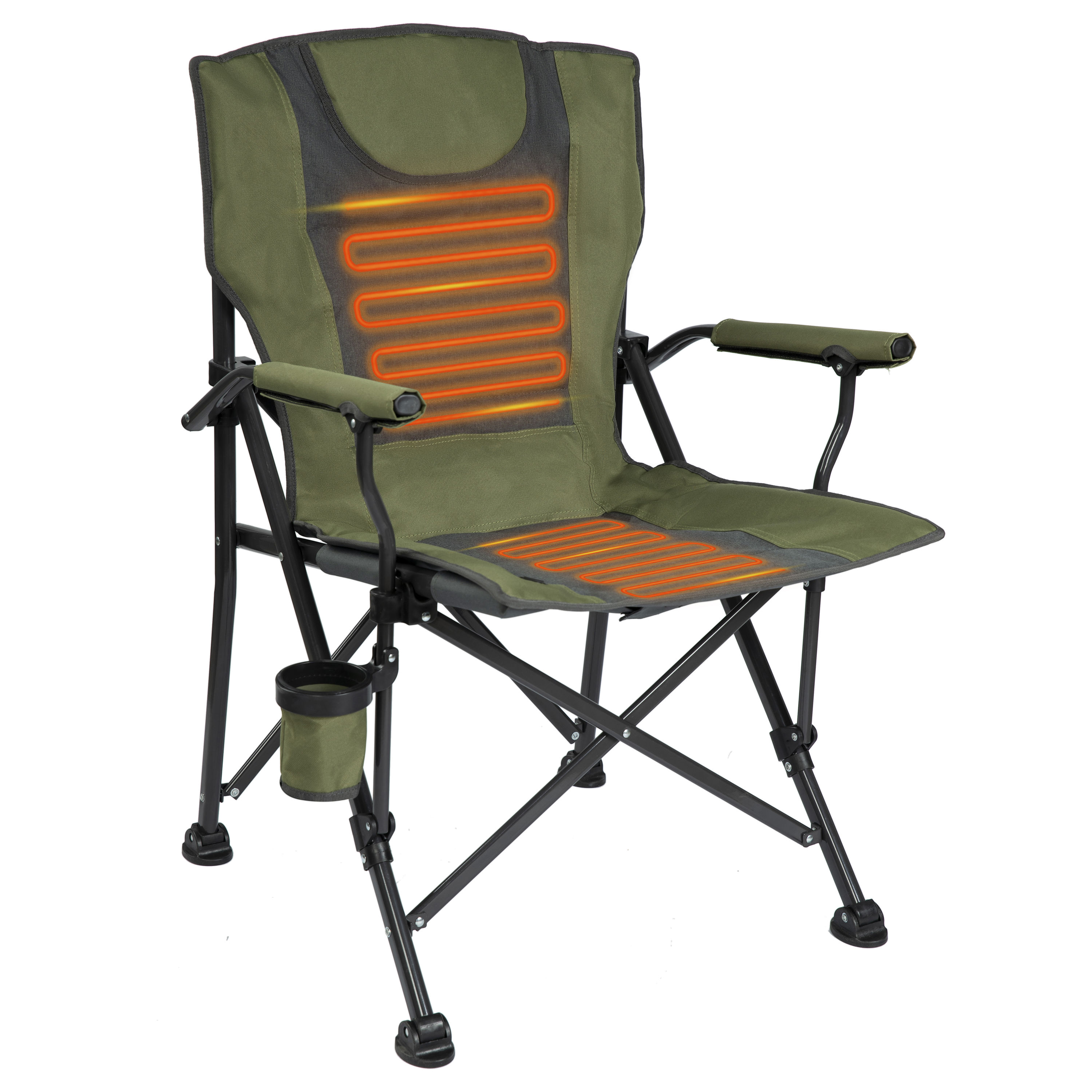 Backyard Expressions Luxury Heated Portable Camp Chair Red/Grey Great for Camping, Sports and The Beach