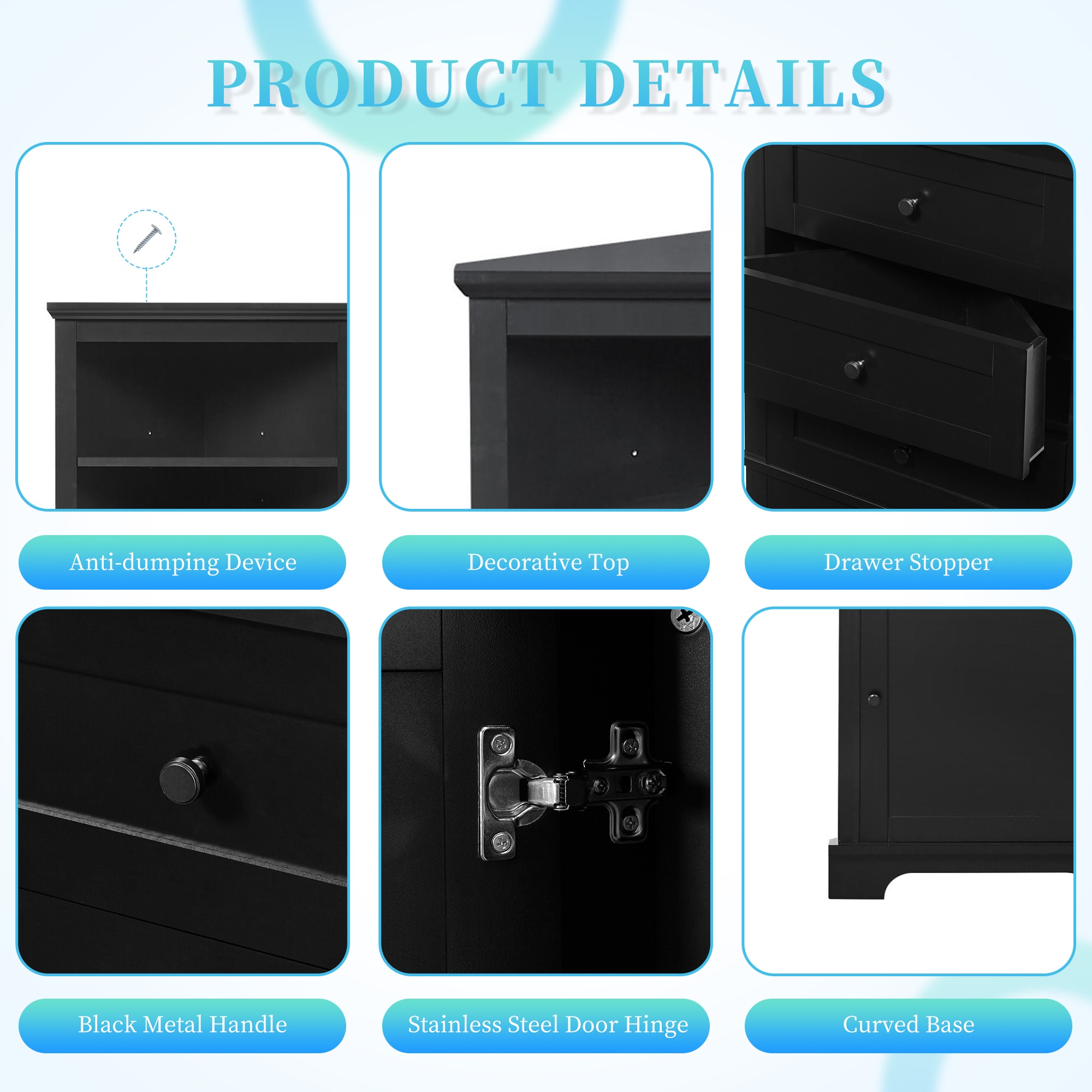 Hrinhom BA07-BLACK Linen-Cabinets - View #6