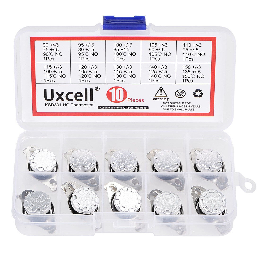 Unique Bargains 10pcs NO KSD301 Thermostat 90-150 Celsius(194-302 Fahrenheit) Temperature Thermal Control Switch 90 95 100 105 110 115 120 130 140 150 Celsius Normally Open Assortment Kit