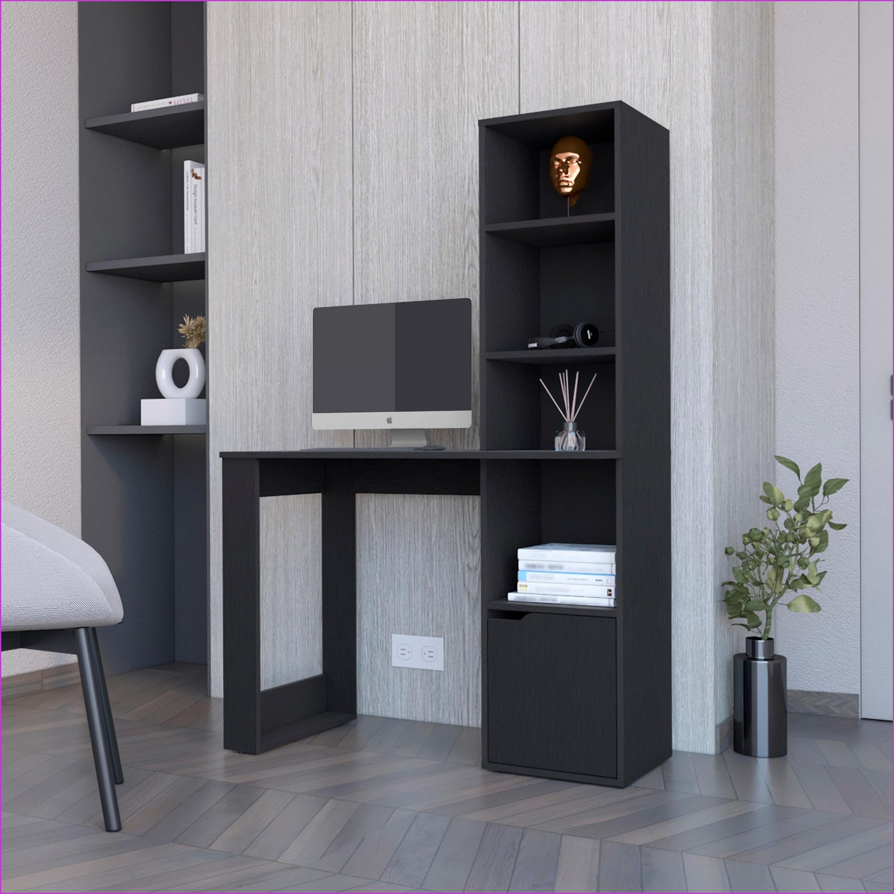 SunJet IG4F97F9BXHPE Desks with 4 Tier Bookcase 1-Door Cabinet Wenge Engineered Wood 38.8inW x 58.3inH