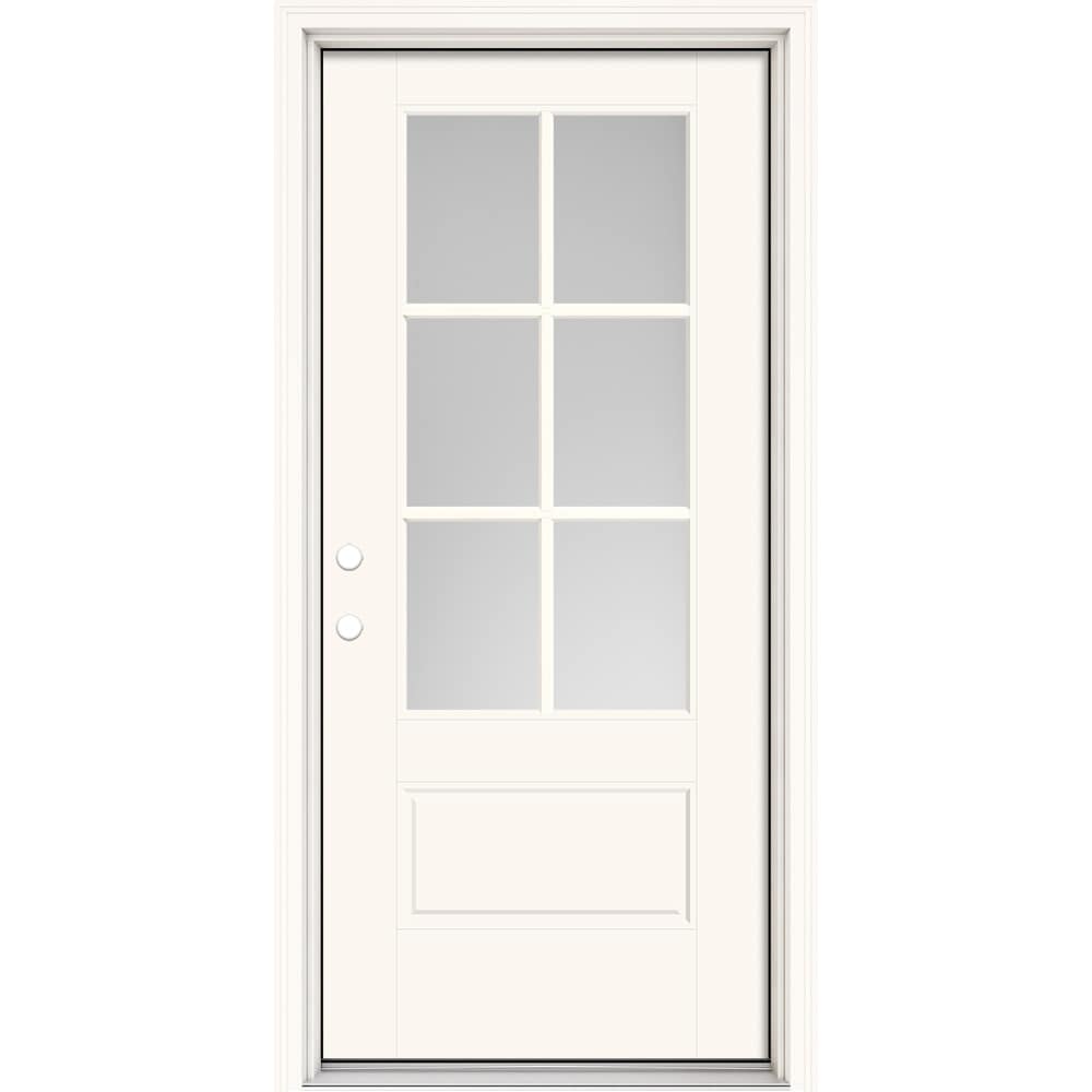 Masonite Performance Door System 36-in x 80-in Fiberglass 3/4 Lite Right-Hand Inswing Modern White Painted Prehung Single Front Door with Brickmould -  630452