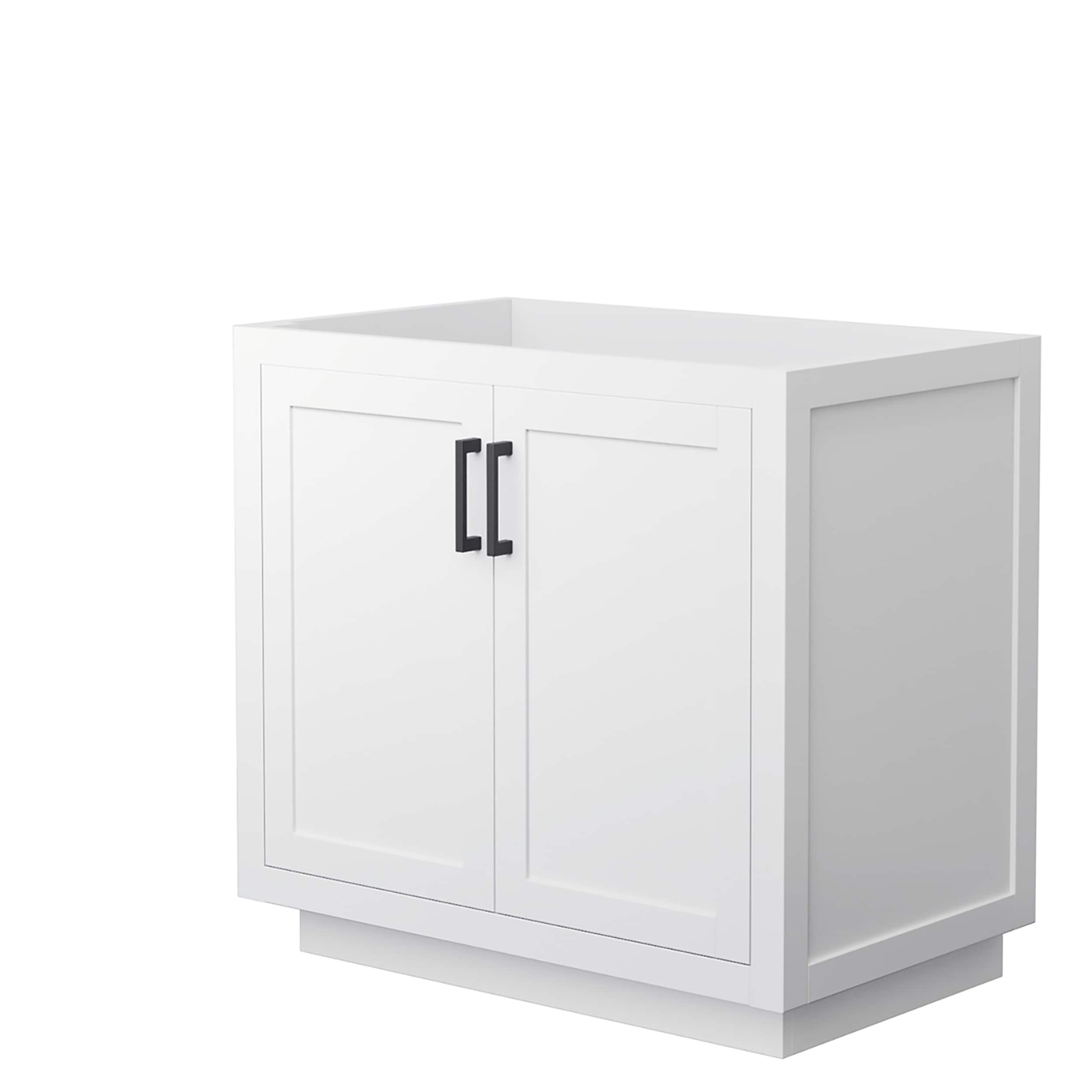 Wyndham Collection WCF292936SWBCXSXXMXX Miranda 36-in White with Matte Black Trim Bathroom Vanity Base Cabinet without Top