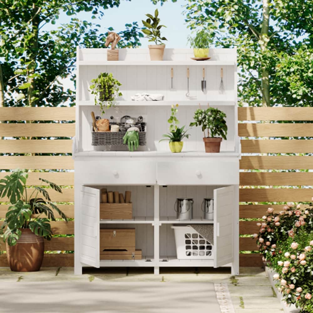 Runesay HB02GALA-03 Potting Bench Table 46.1-Inches x 65-Inches x 22.8-Inches White Potting Bench