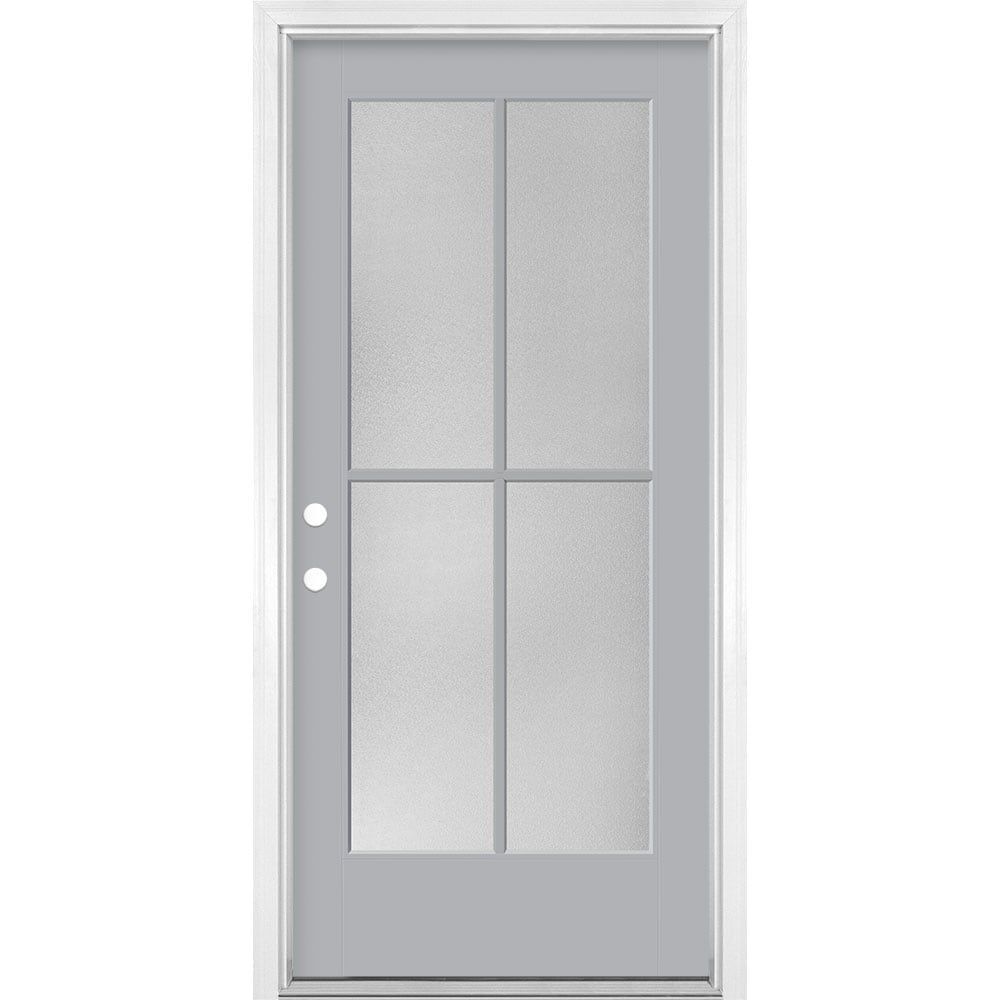 Masonite 1524218 36-in x 80-in x 4-9/16-in Fiberglass Full lite Left-hand inswing Infinity Gray Painted Prehung Front Door with Brickmould Insulating core