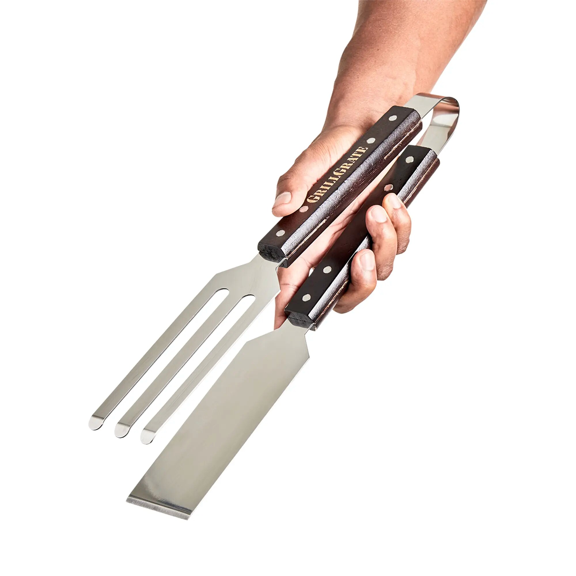 GrillGrate Aluminum Tongs with Wood Handle Stainless Steel ComboTong