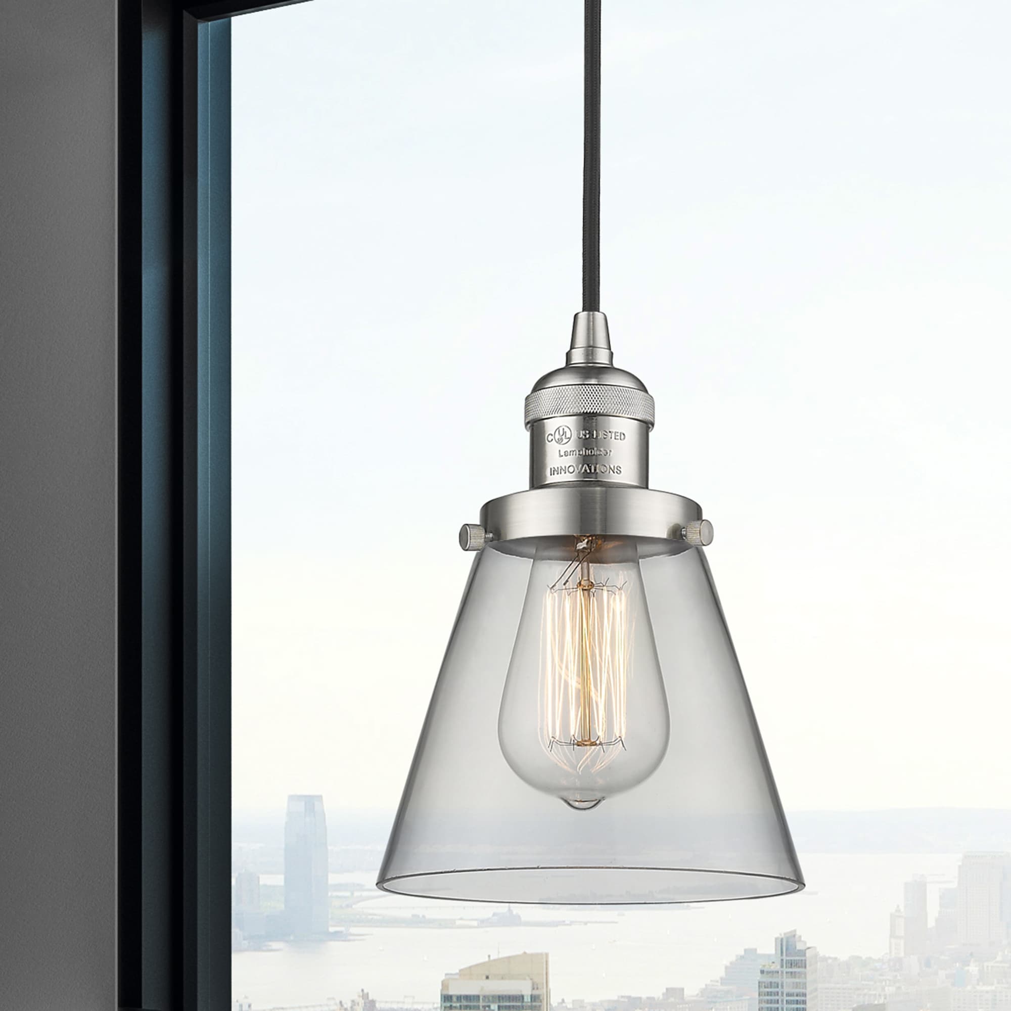 Innovations Lighting 201C-SN-G62 Cone Brushed Satin Nickel Industrial Clear glass Cone Mini Hanging Pendant light