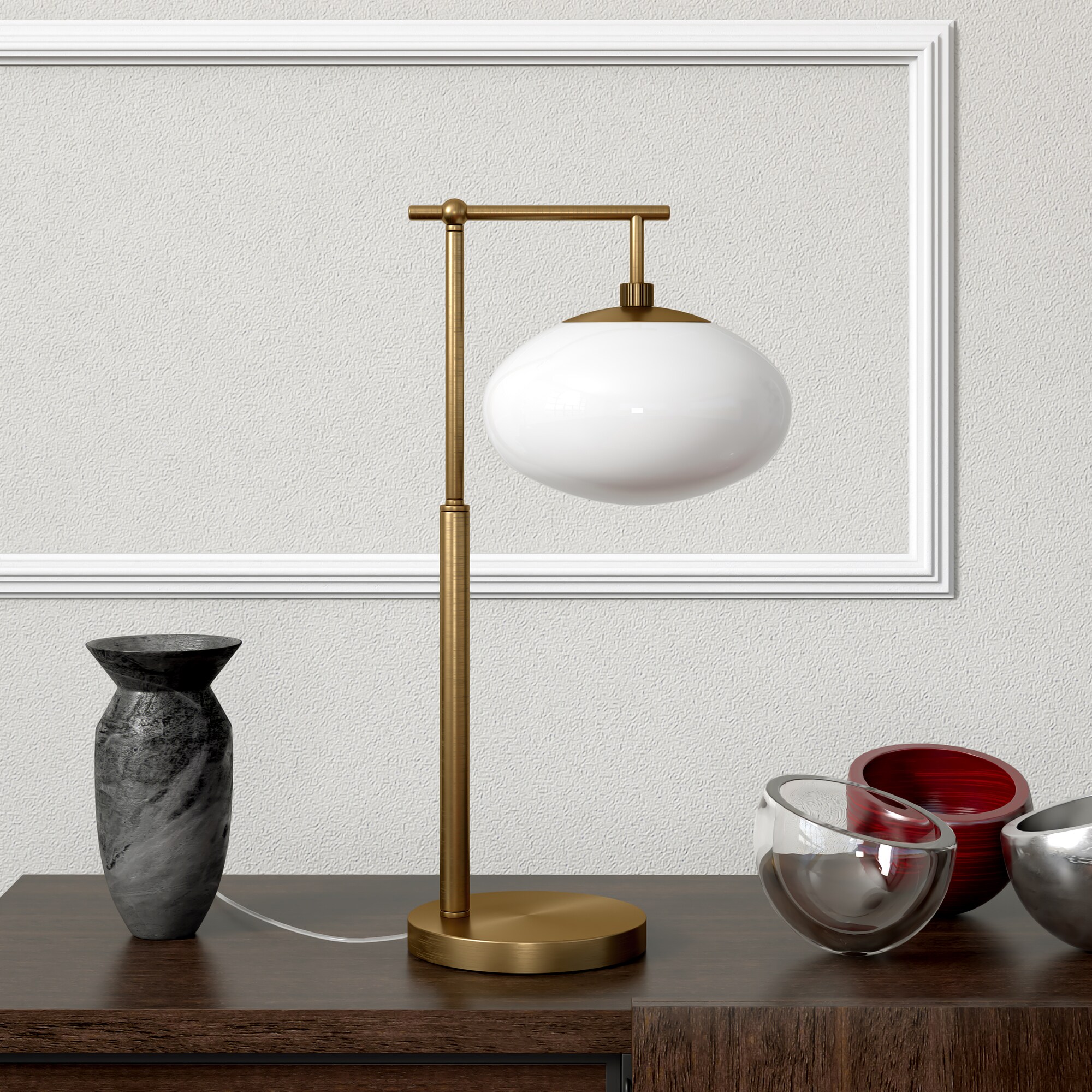 Hailey Home TL1499 Blume 25-in Brushed Brass On/Off switch Table Lamp with Glass Shade