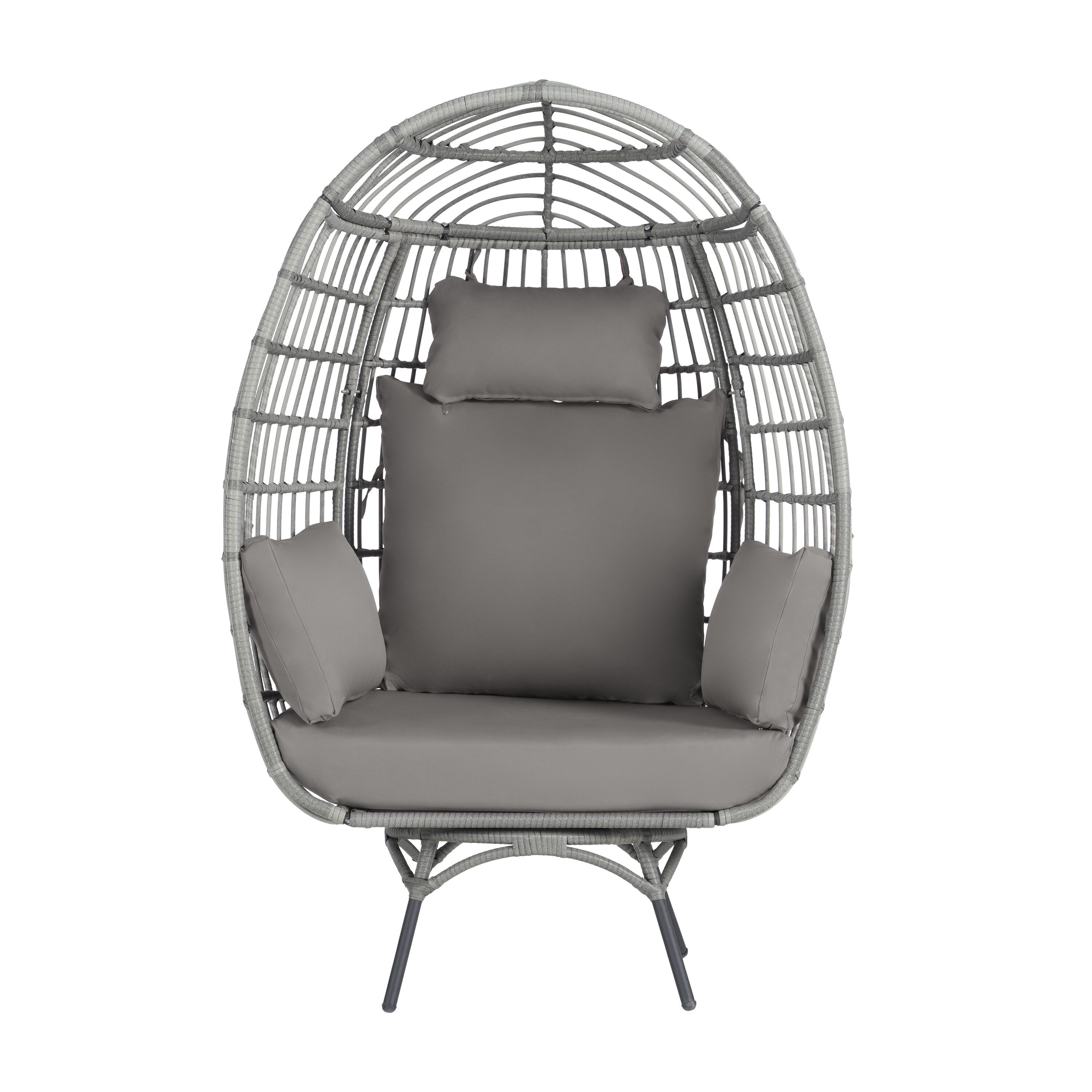 SANSTAR L-RJDC68GY Patio Chairs Wicker Gray Wicker Frame Spring motion Egg Chair with Dark gray 220gsm Polyester Cushioned Seat