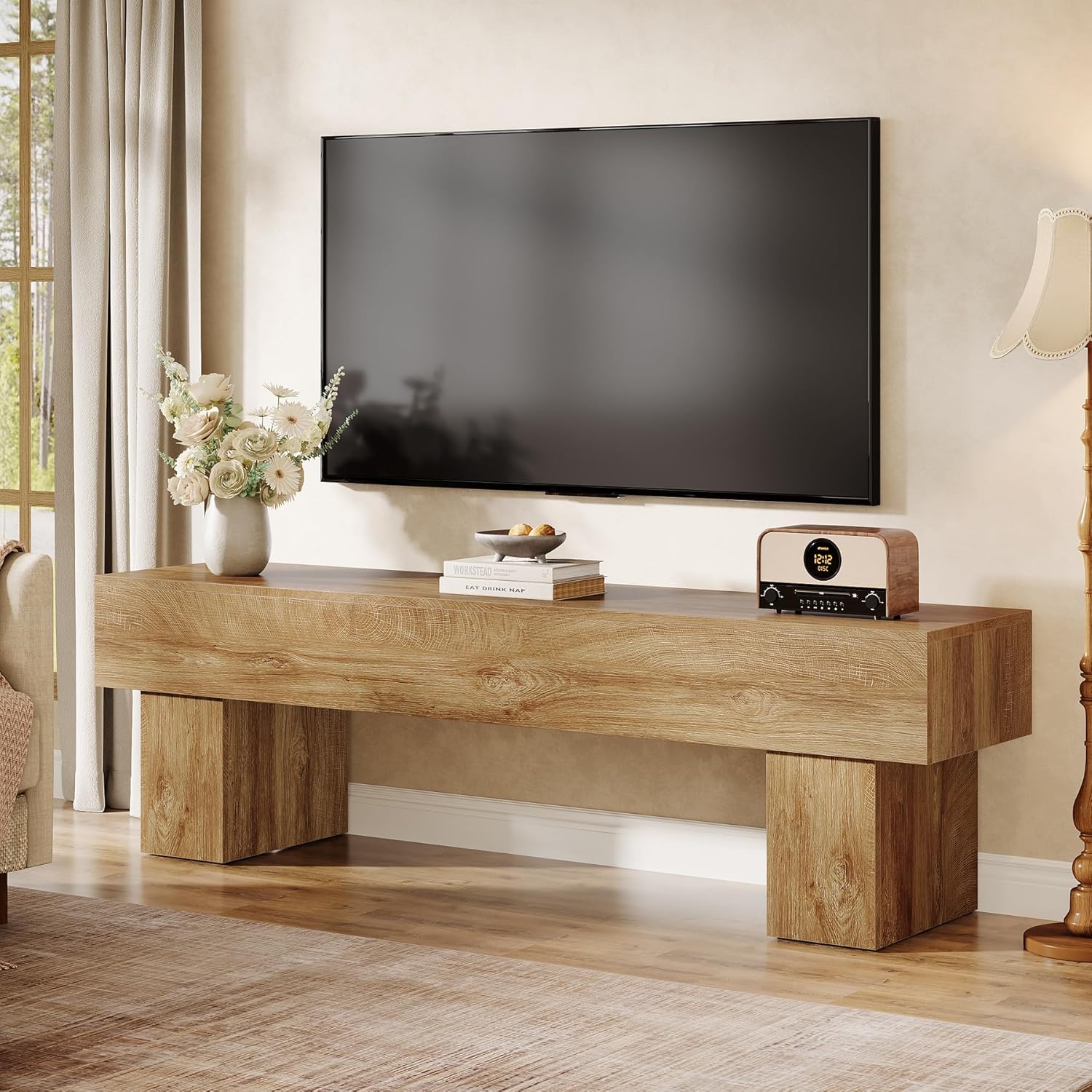 Tribesigns 63 inch W Farmhouse Brown TV Stand Up to 65 inch in the