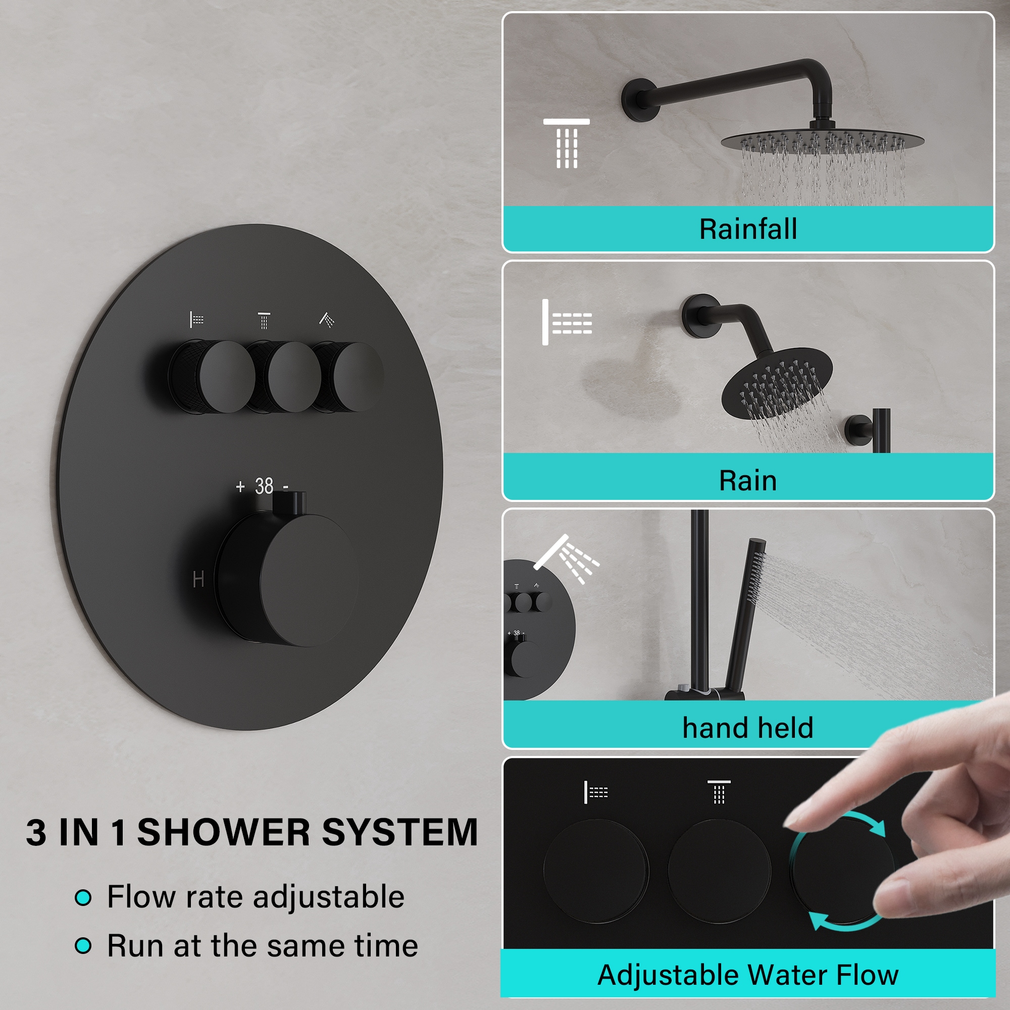 WELLFOR CR-P-12-2W01BN Showerhead-Bar-Panels - View #4
