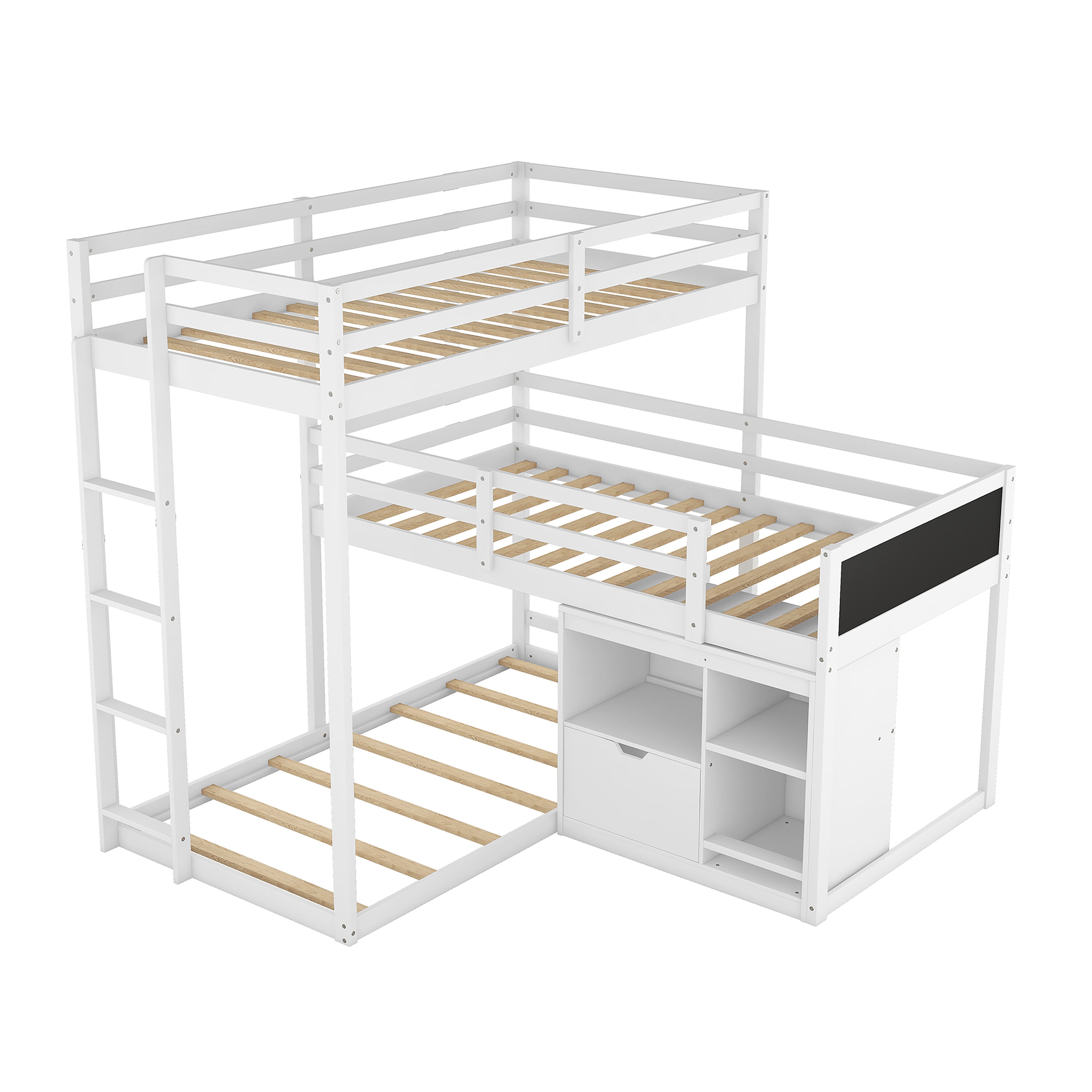 ModernLuxe Contemporary Twin L-Bunk Bed with Integrated Ladder and ...