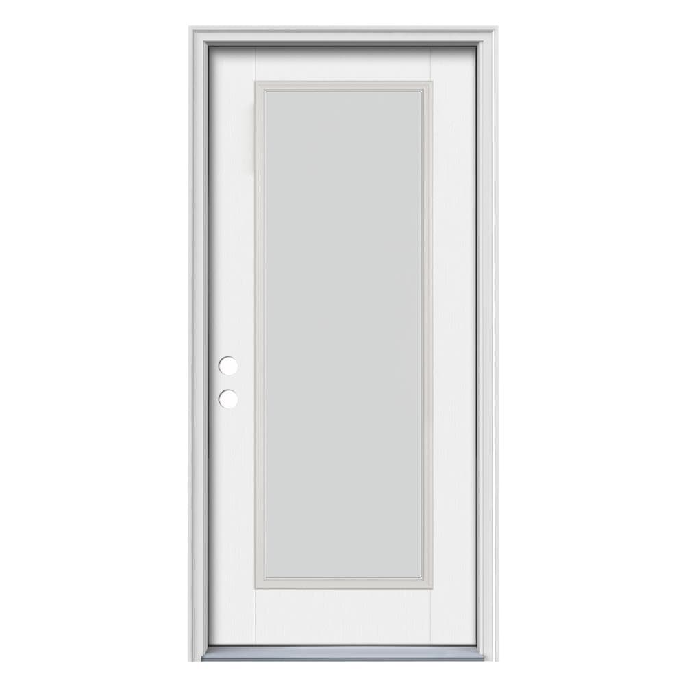 JELD-WEN JW229000005 Frosted 36-in x 80-in x 4-9/16-in Fiberglass Full lite Right-hand inswing Primed Prehung Front Door with Brickmould Insulating core