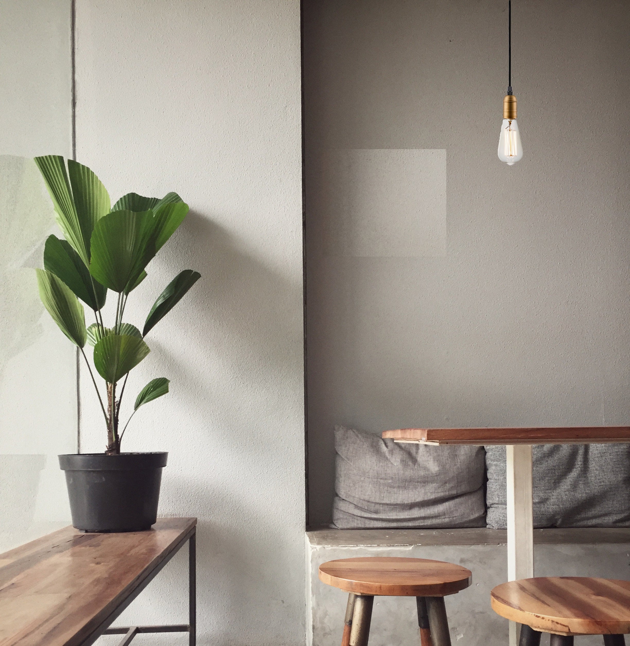 Early Electric Black and Antique Brass 5" Modern Pendant Light