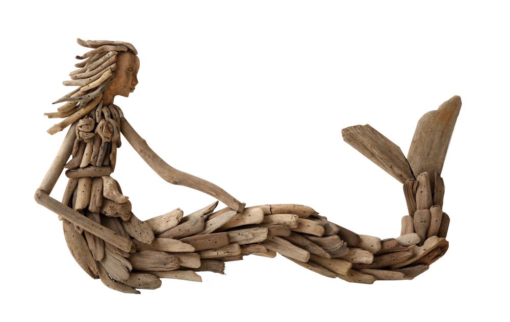 STORIED home DA5966 21-Inches W x 13-Inches H Wood Driftwood Mermaid Nautical Wall accent