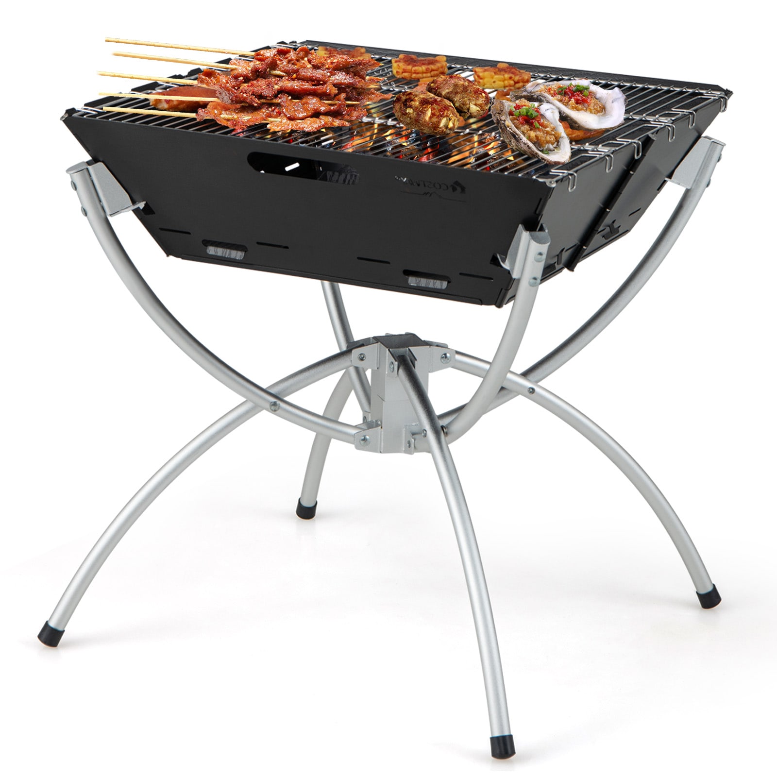 Slickblue D-CO-KD30411PN 96 sq in Silver Portable Wood and Charcoal Grill for Patio and Campfire Use