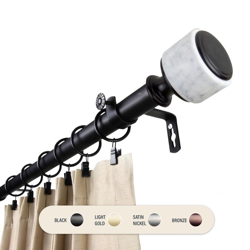 Hart & Harlow L100-55-282 1-in Dupont 28-in to 48-in Black Steel Single curtain rod with Finials