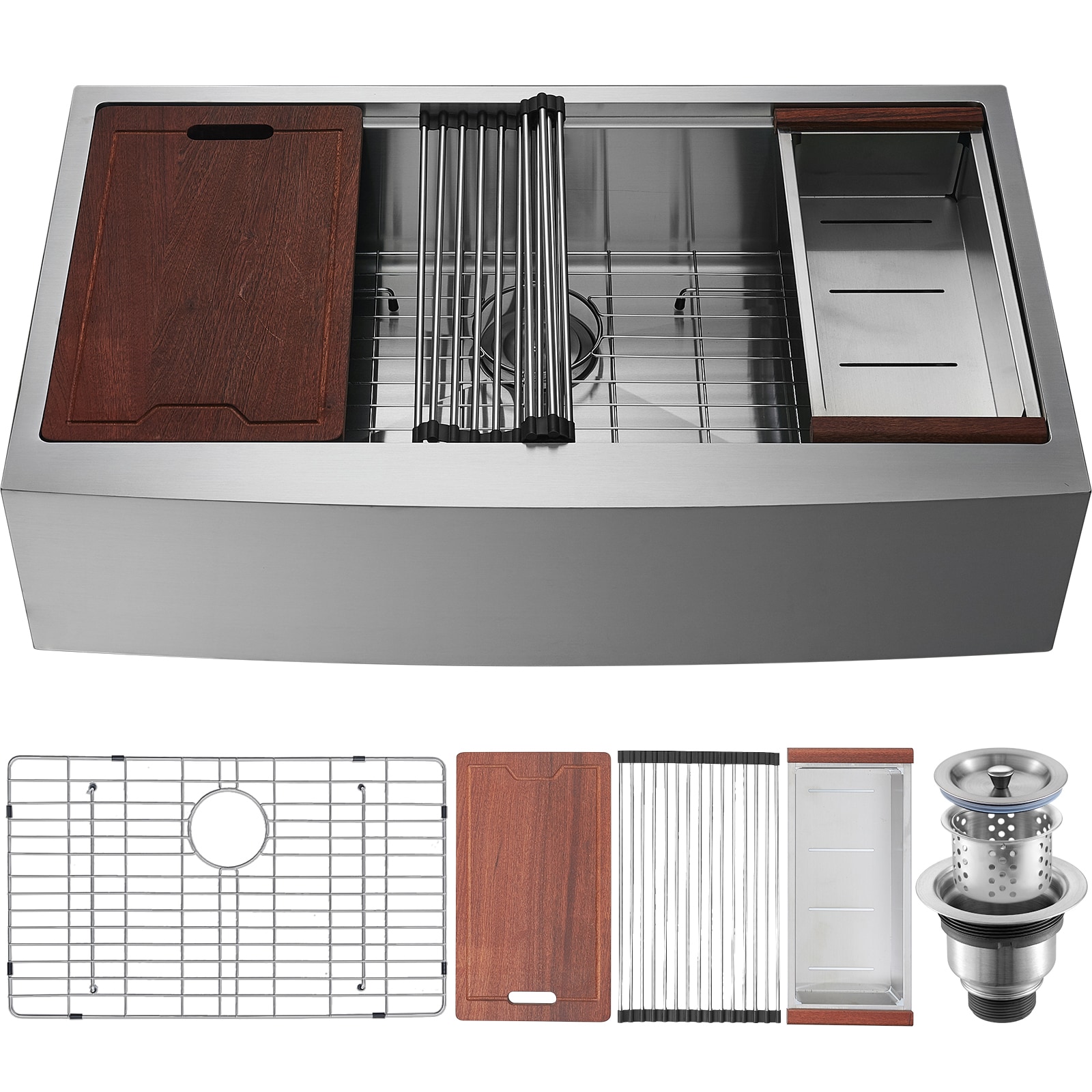 LOVMOR  40.16-in x 26.38-in Drop-in Stainless Steel Single Bowl Silver Kitchen Sink with Faucet and Cutting Board