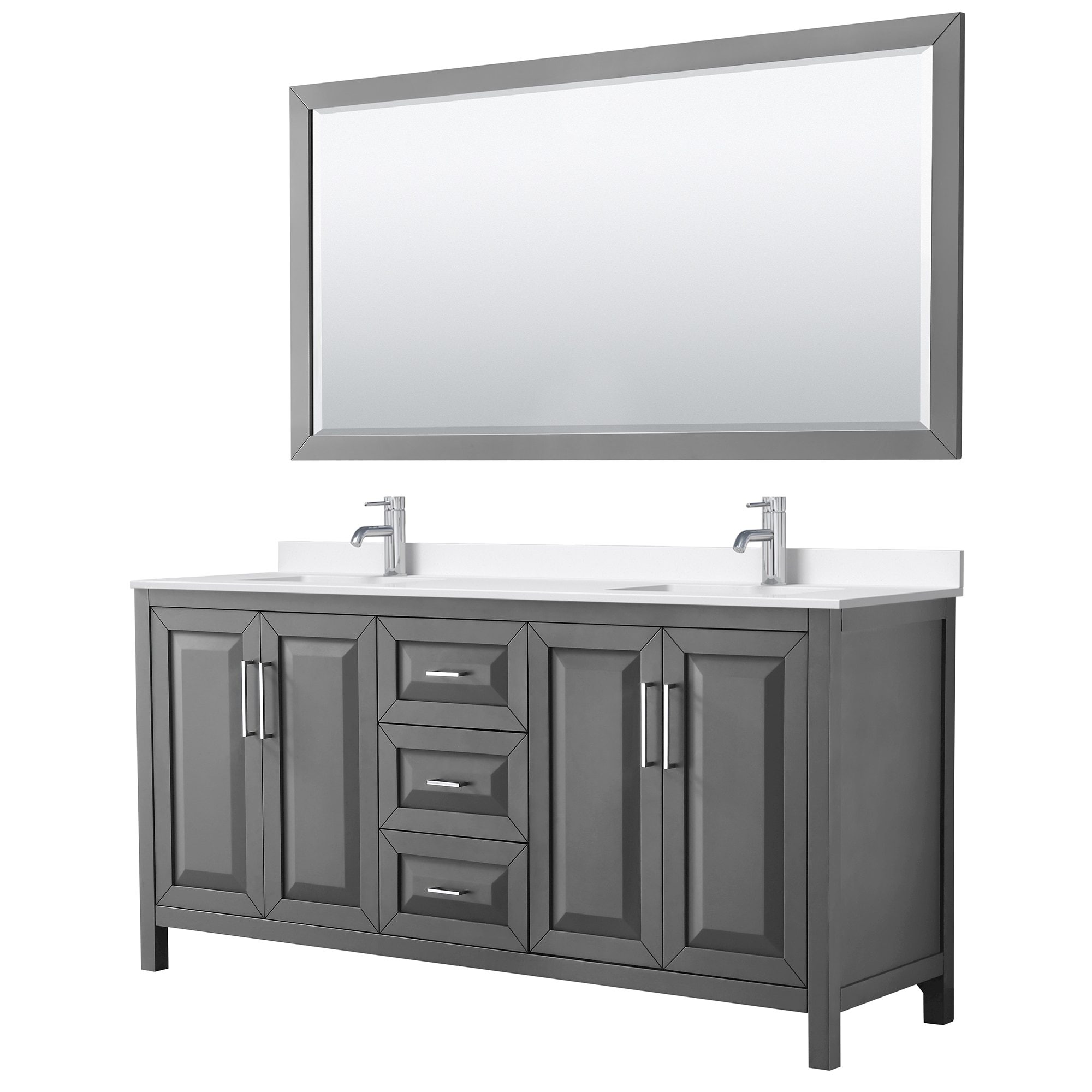 Wyndham Collection Daria 72-in Dark Gray with Polished Chrome Trim Undermount Double Sink Bathroom Vanity with White Quartz Quartz Top (Mirror Included)
