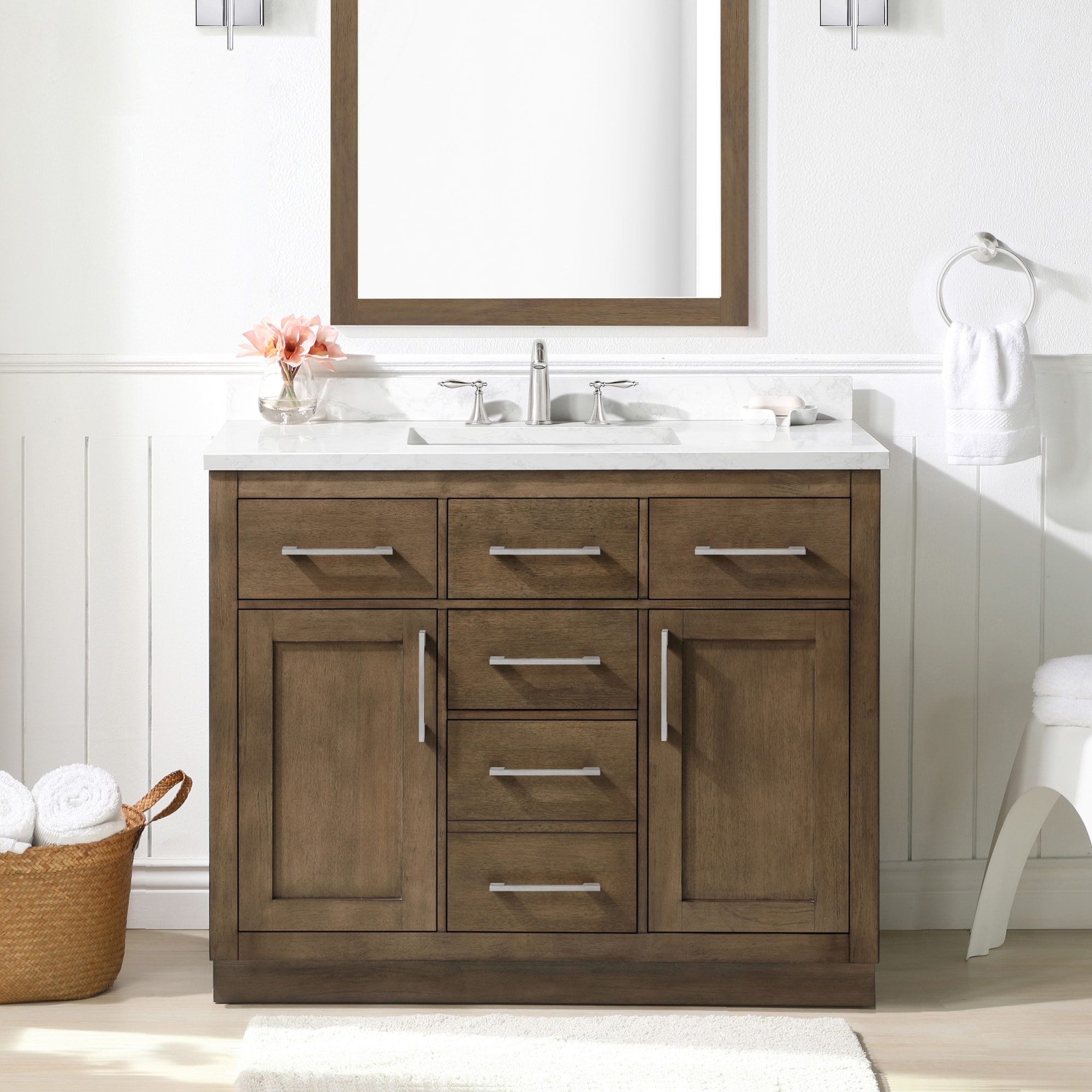 OVE Decors 15VVAR-ATHE42-059 Athea 42-in Almond latte Undermount Single Sink Bathroom Vanity with White Engineered Stone Top