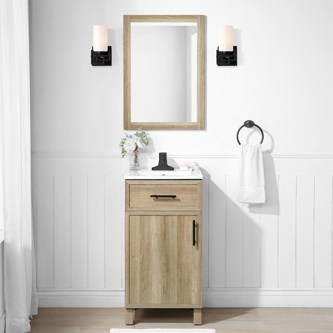Nature Oak Single Sink Bathroom Vanity, 18 Inch Vanity Without Sink