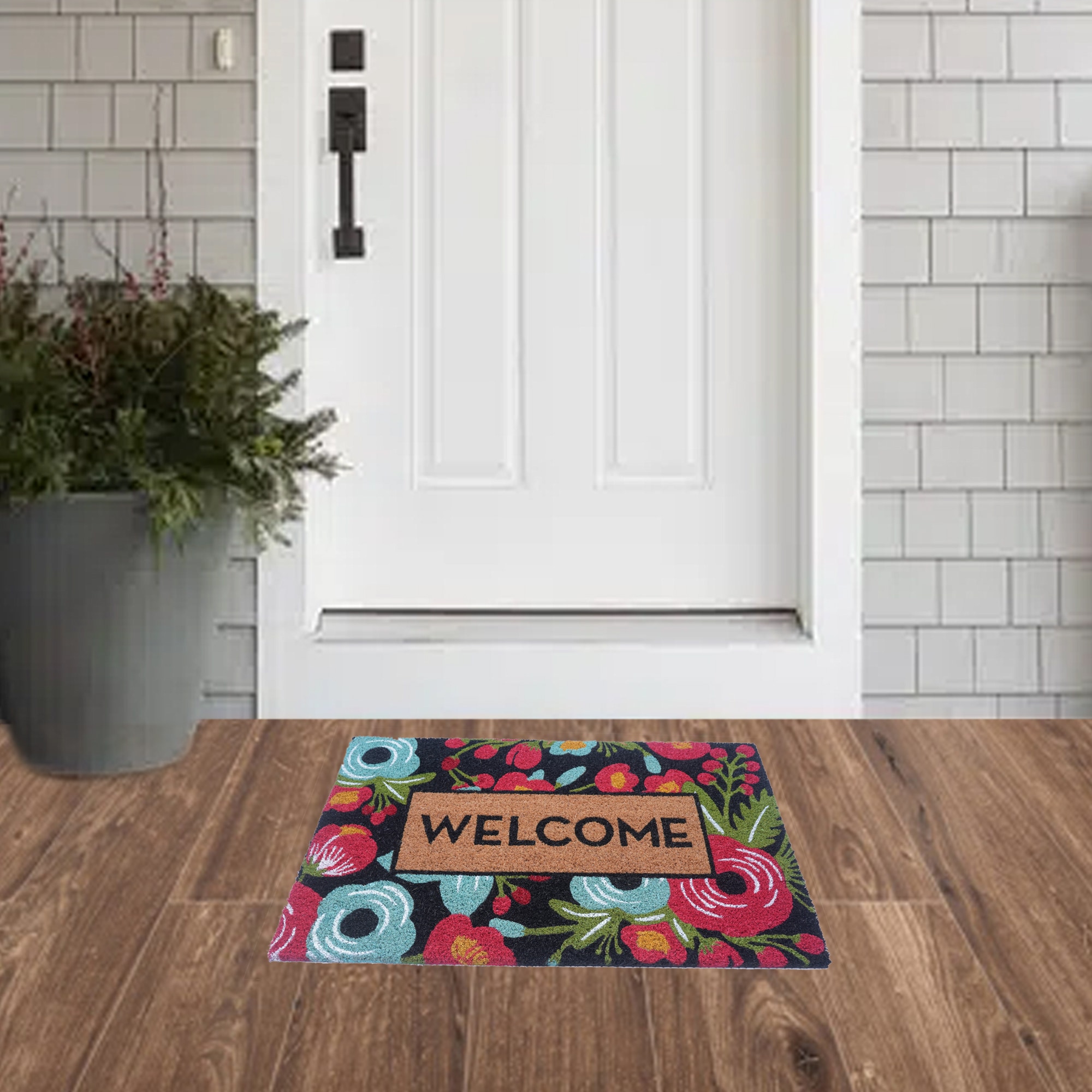 Style Selections WG-Q125-FLRL WLME 1-1/2-ft x 2-1/2-ft Natural Coir/Latex Rectangular Indoor or outdoor Decorative Spring Door mat