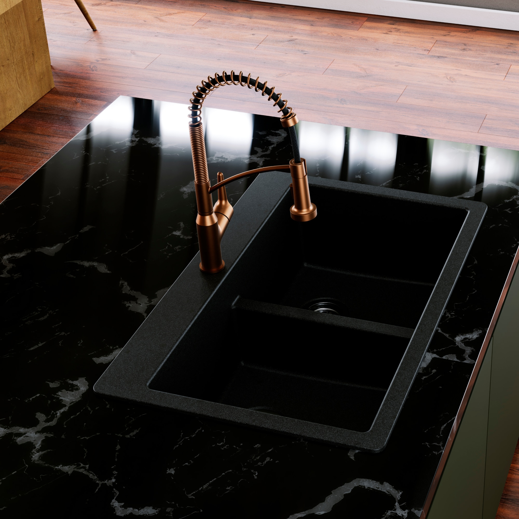 Brushed Copper Pull-Down Kitchen Faucet with Brass Construction