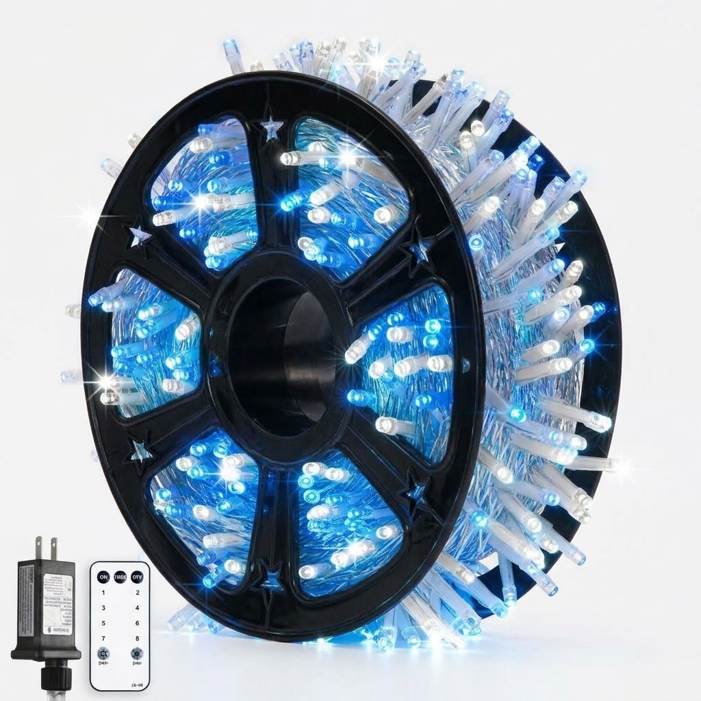 AOIZGMY  Blue and White Christmas Lights Outdoor Remote Control 168ft 600 LED String Lights Indoor Clear Wire Fairy Light Plug in Timer 8 Modes