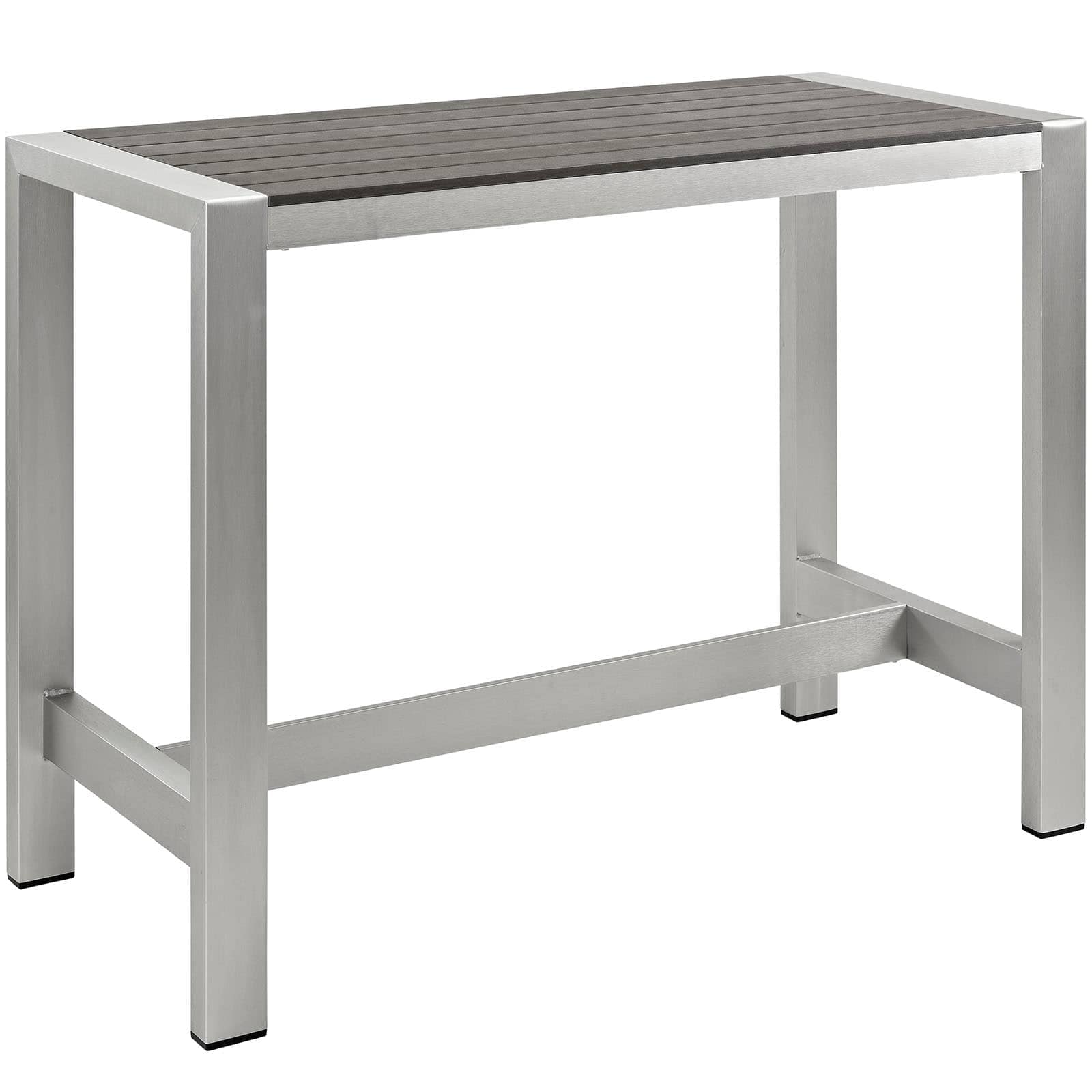  Shore Outdoor Patio Aluminum Rectangle Bar Table in Silver Gray