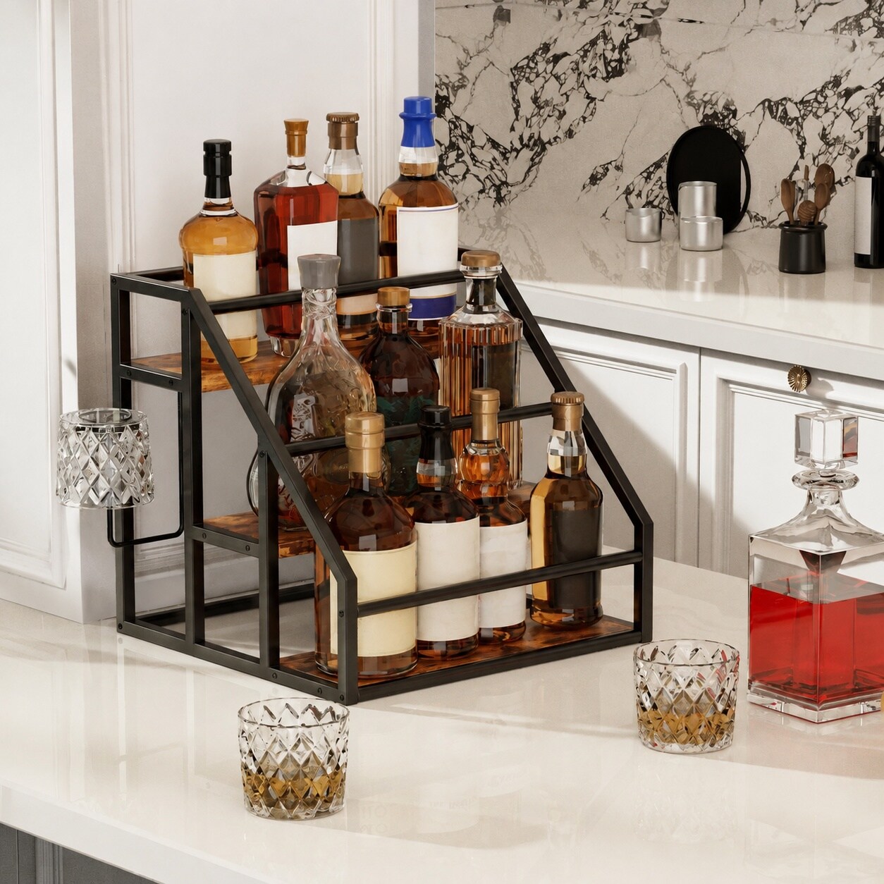 Phewnyzo Coffee Syrup Rack Organizer 3 Tier Countertop Storage Shelves ...