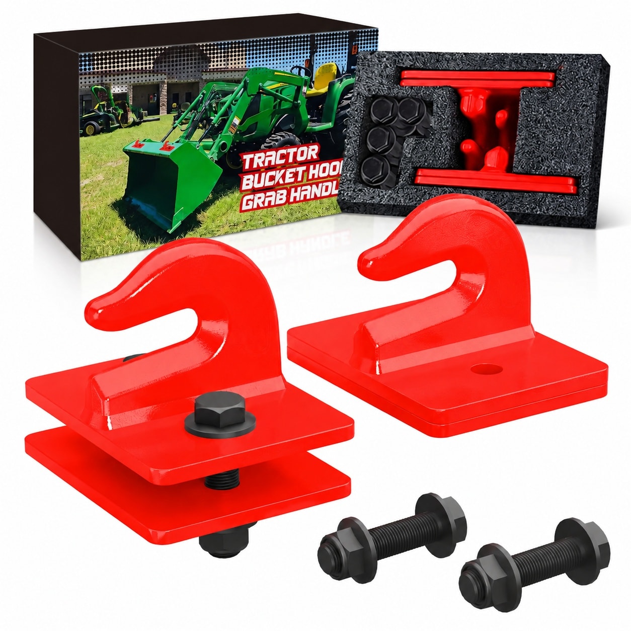 KIWDZFU  2 Pack 3 8 Tractor Bucket Grab Hook Grade 70 Forged Steel Bolt On Tow Hook Mount with Backer Plate Red durable home and garden accessory