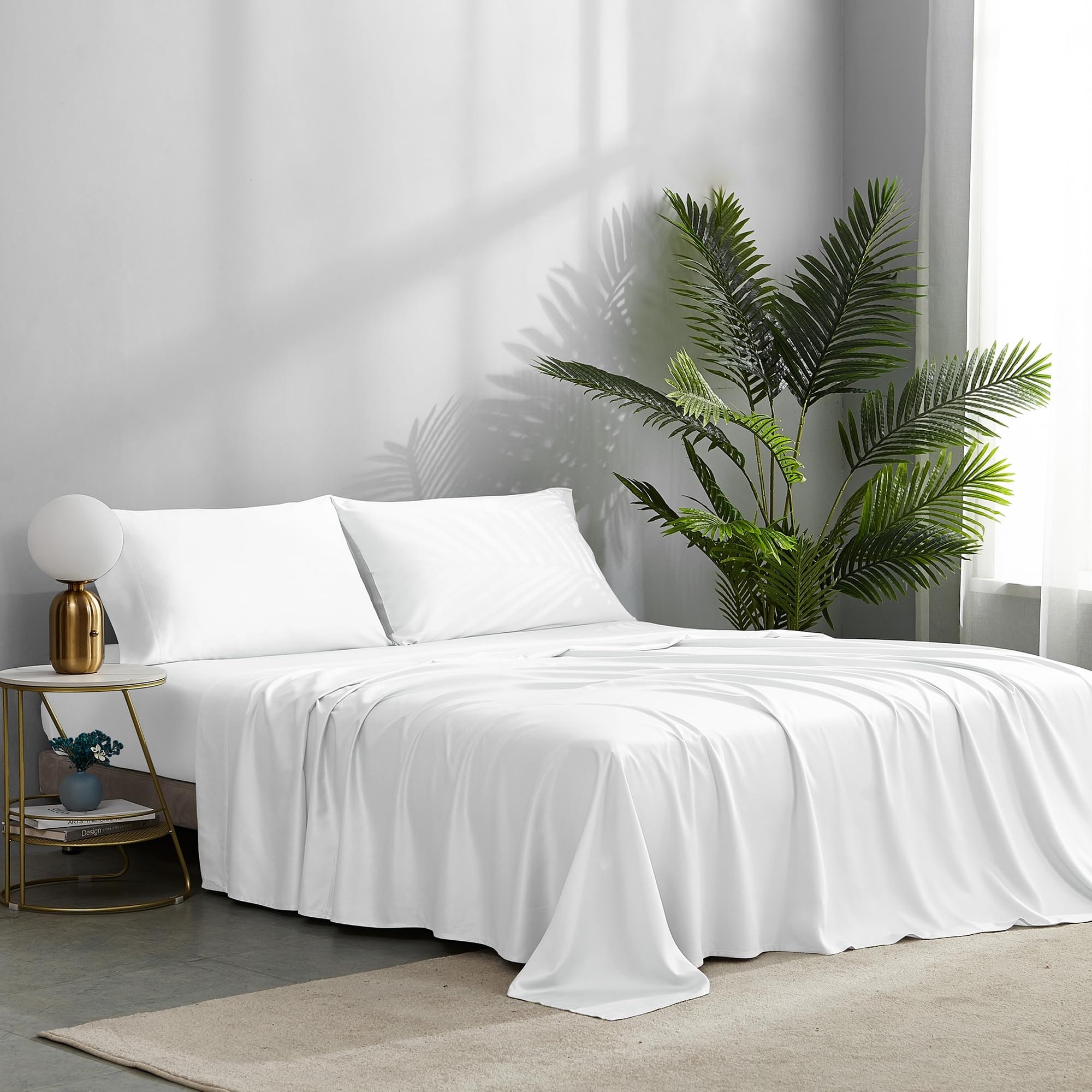 Yichuhaoxi  Split King Bed Sheets Set 4 Piece 100 Percent Bamboo Rayon Cooling Deep Pocket Fitted Sheet Hotel Luxury Bedding Soft Breathable