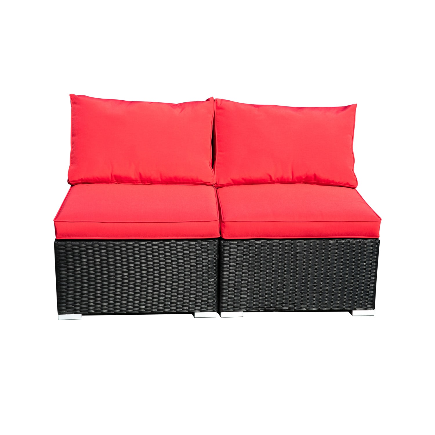 GDY GDOB-RS002RE wicker rattan sofa 4 -Piece Wicker Patio Conversation Set with Red Cushions
