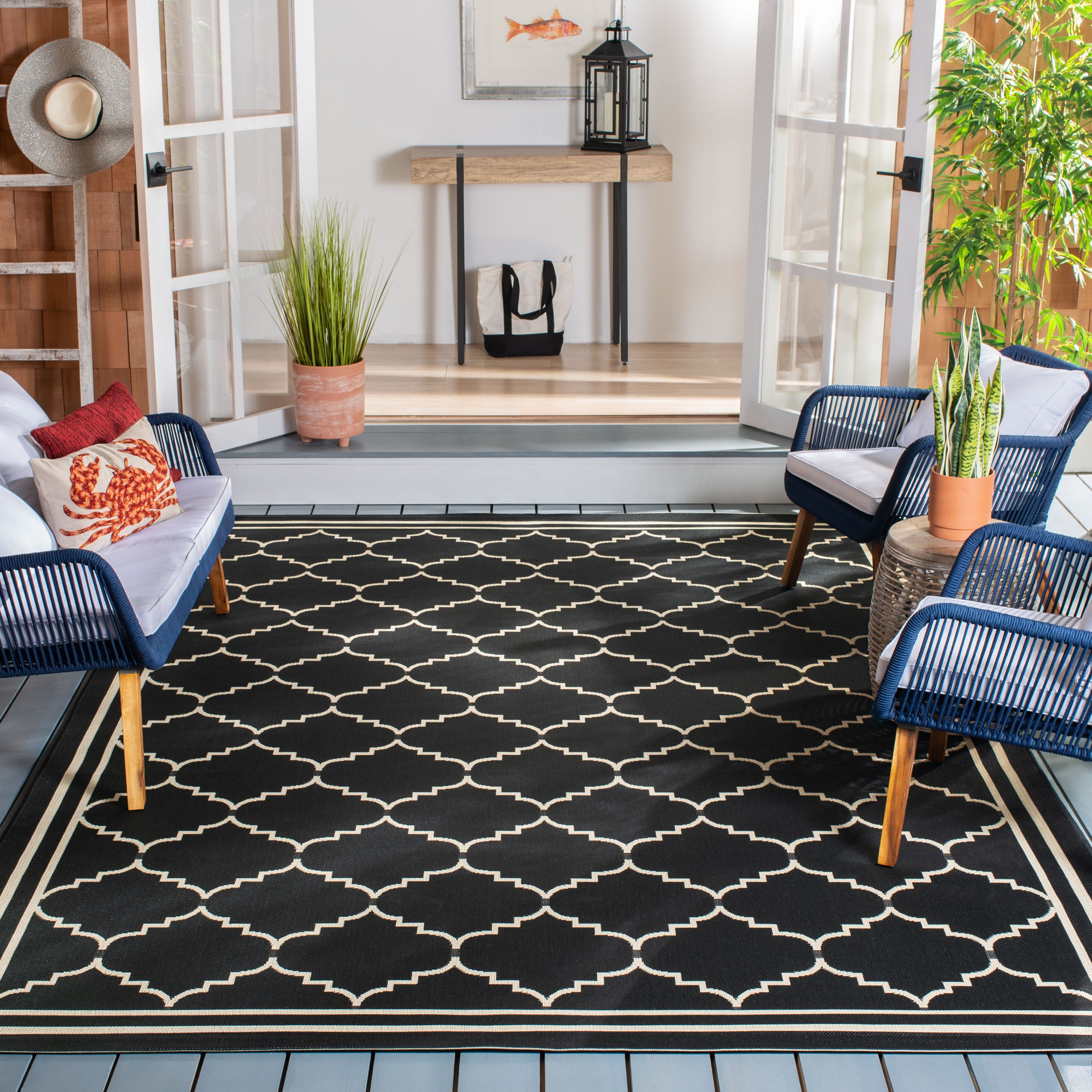 Safavieh CY6889-26-6 Courtyard Tarn 7 x 10 (ft) Loomed Polypropylene Black/Creme Rectangular Indoor/Outdoor Trellis Coastal Area rug