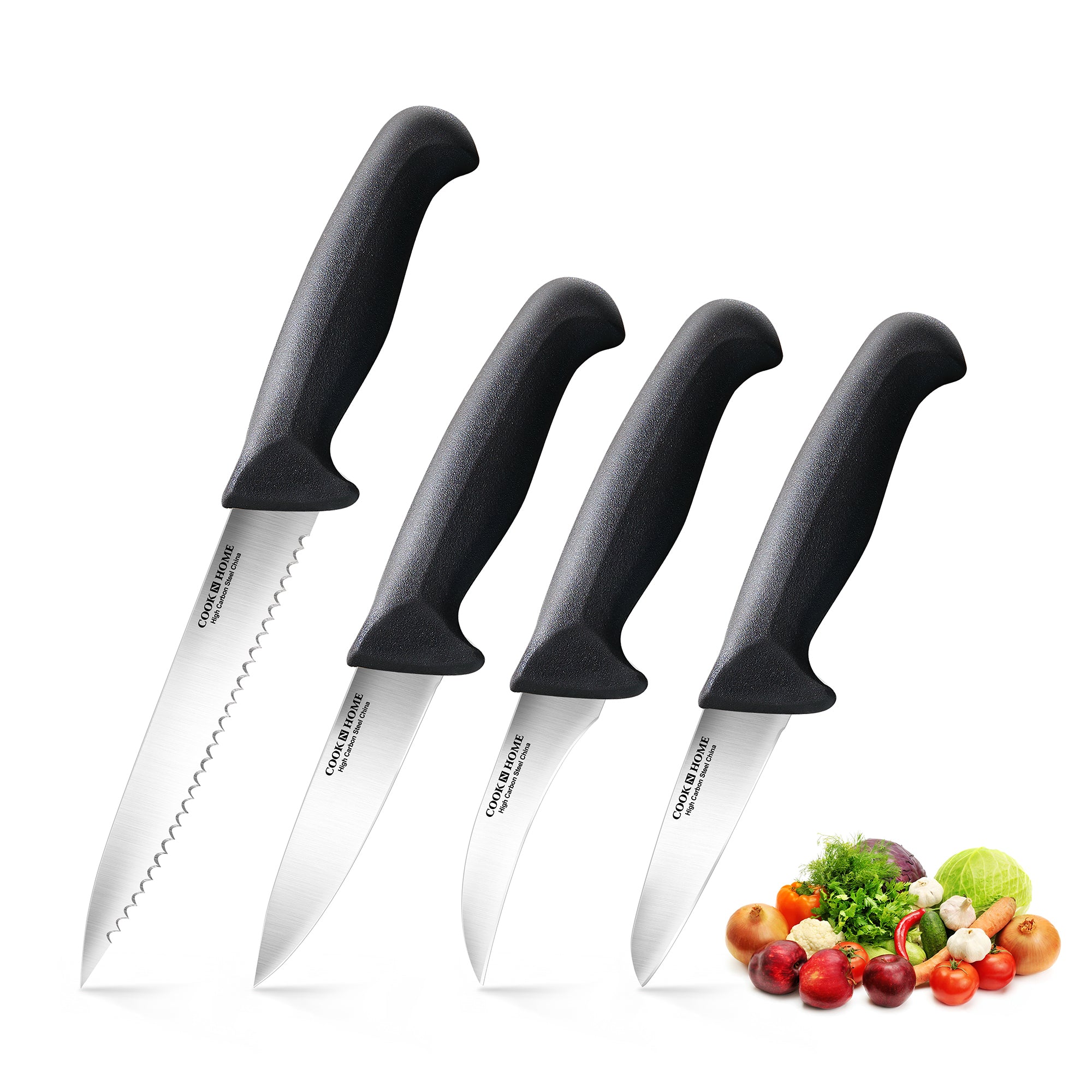 Cook N Home 4-Piece Paring Knife Set - High Carbon Stainless Steel Kitchen Knives #02738
