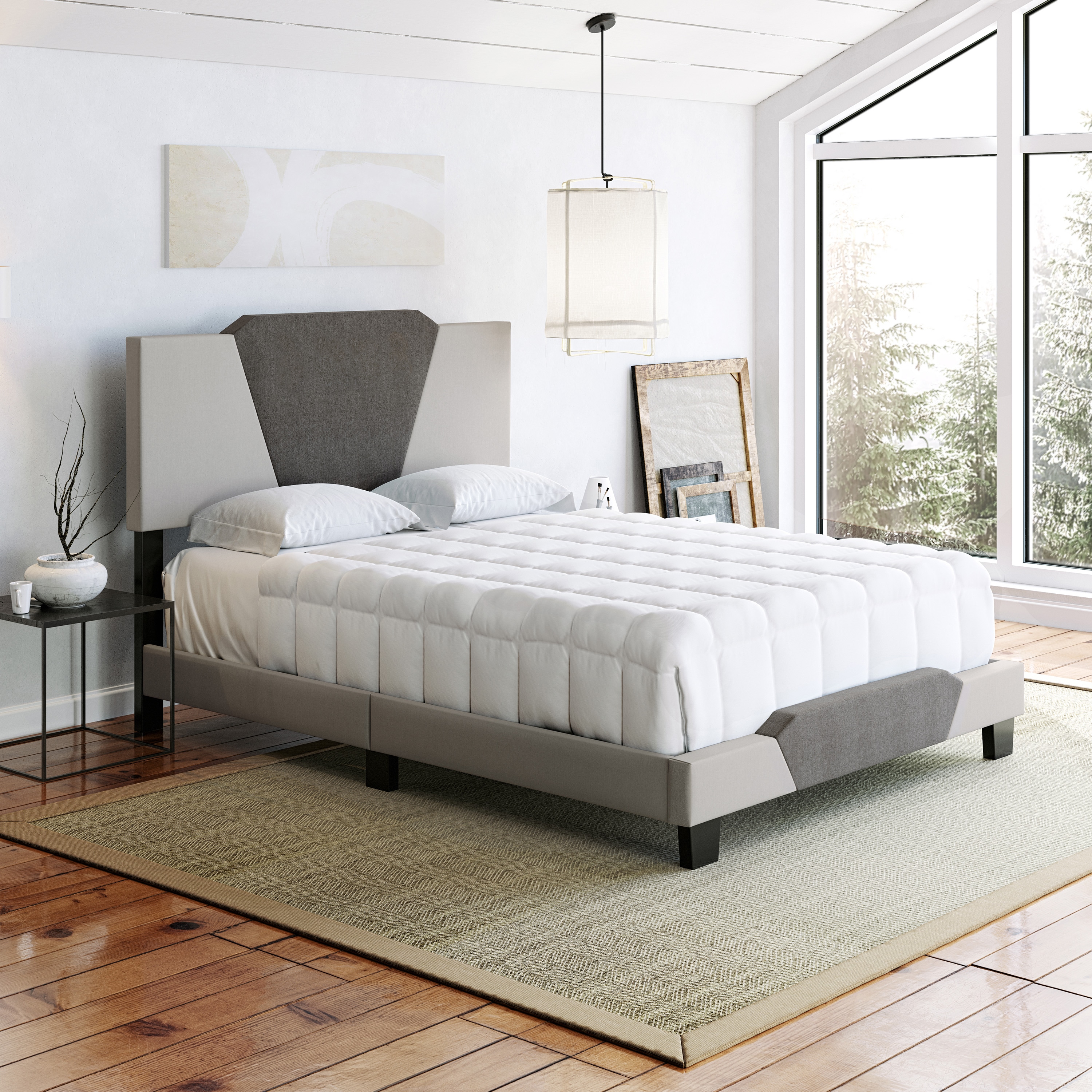 Boyd Sleep HC900402 Tuscany Upholstered Platform Bed with Headboard- Mattress Foundation with Strong 4 Wood Slat Supports- Box Spring Required