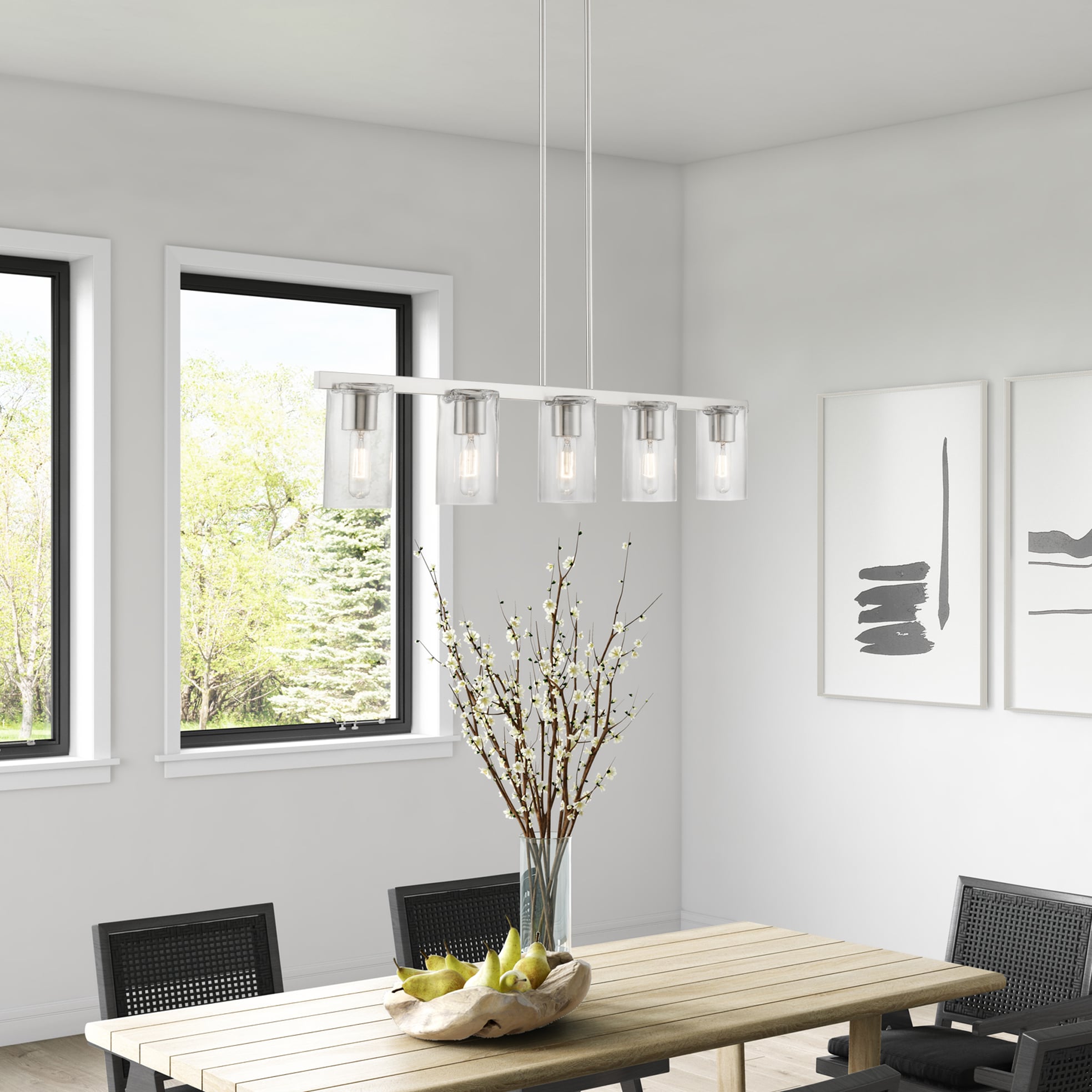 Clarion Brushed Nickel and Clear Glass 5-Light Linear Chandelier
