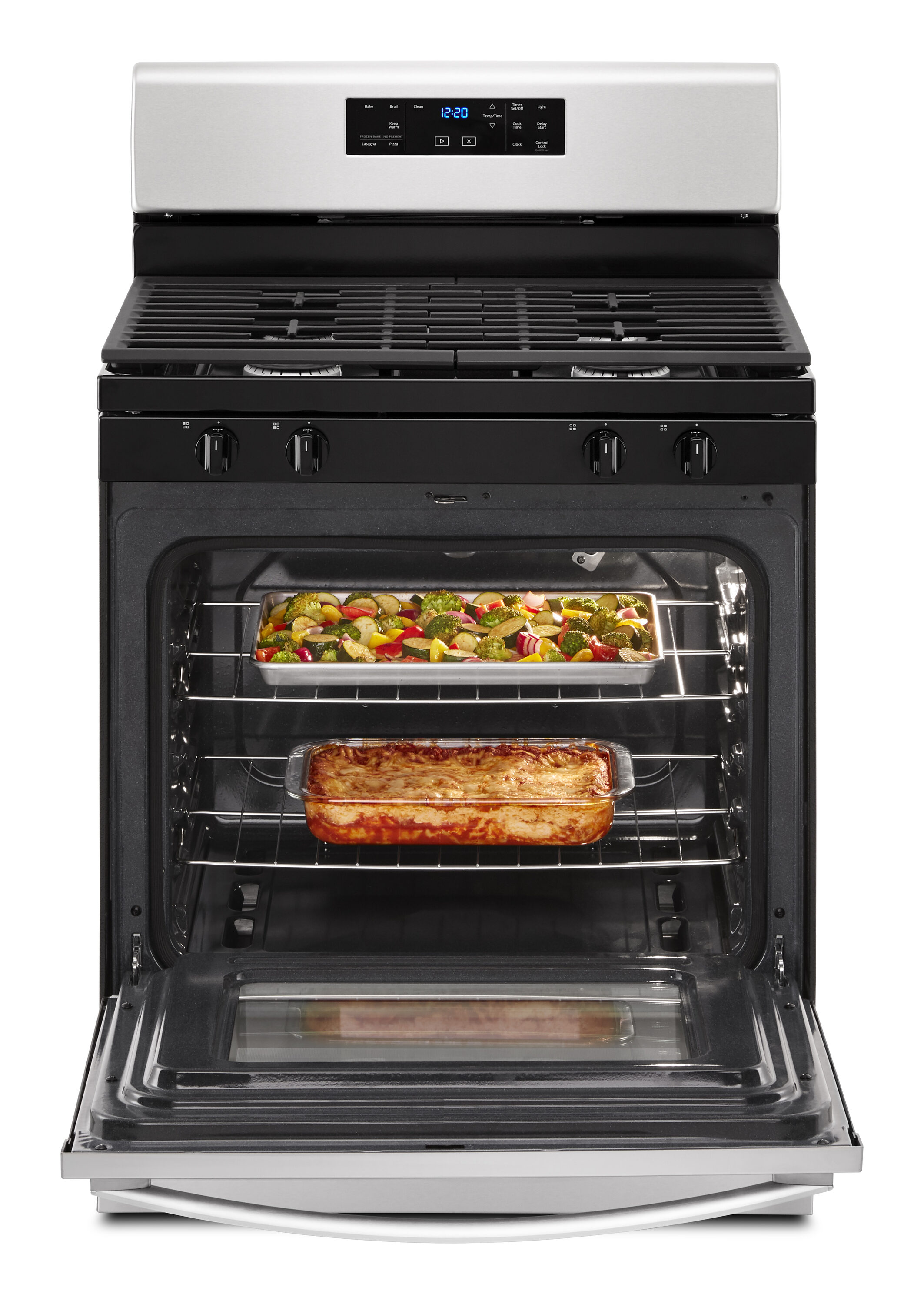 GE 30-in 5 Burners 5.6-cu ft Self-Cleaning Air Fry Convection Oven