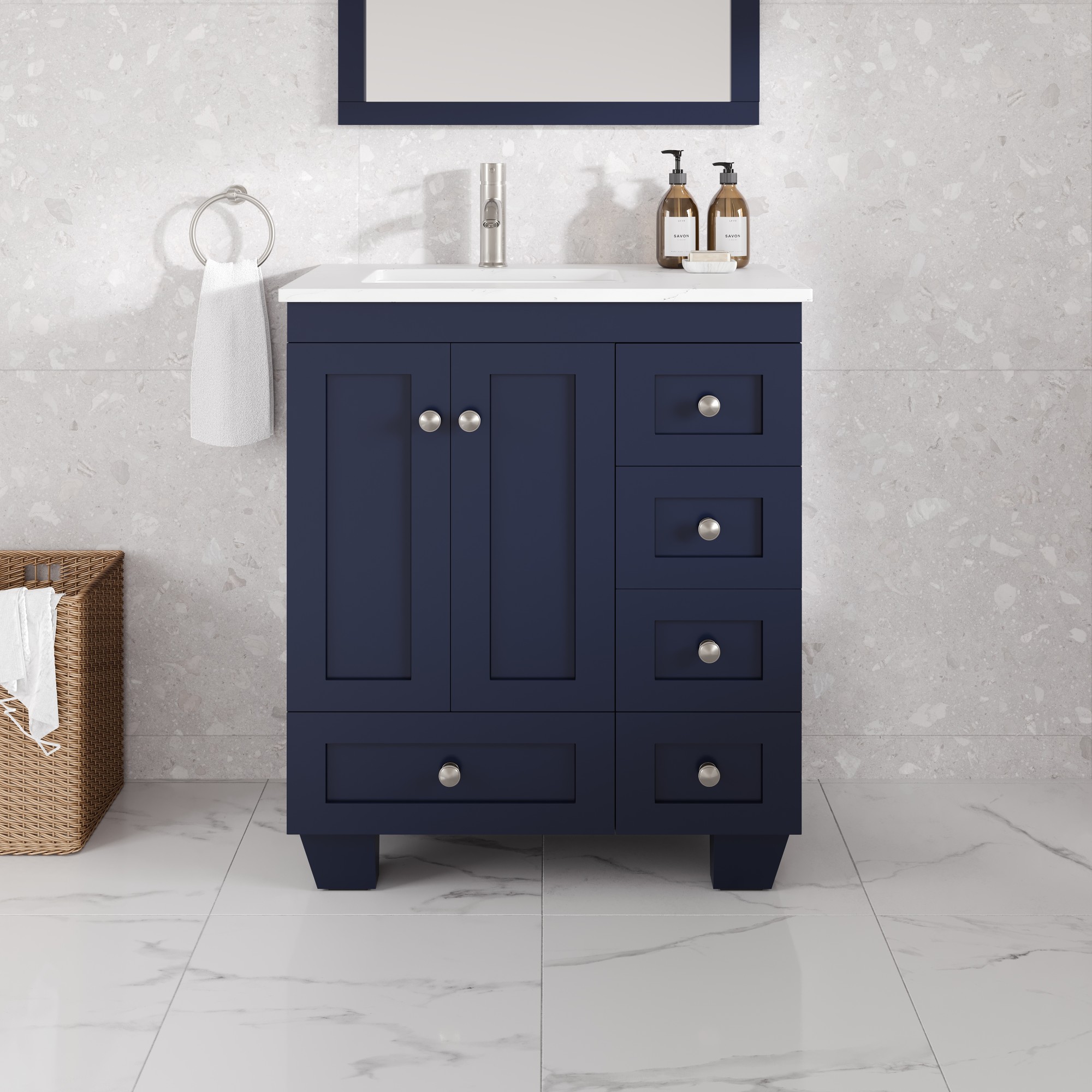 Eviva EVVN30-28X18BLU-Q Happy 28-in Blue Undermount Single Sink Bathroom Vanity with White Quartz Top