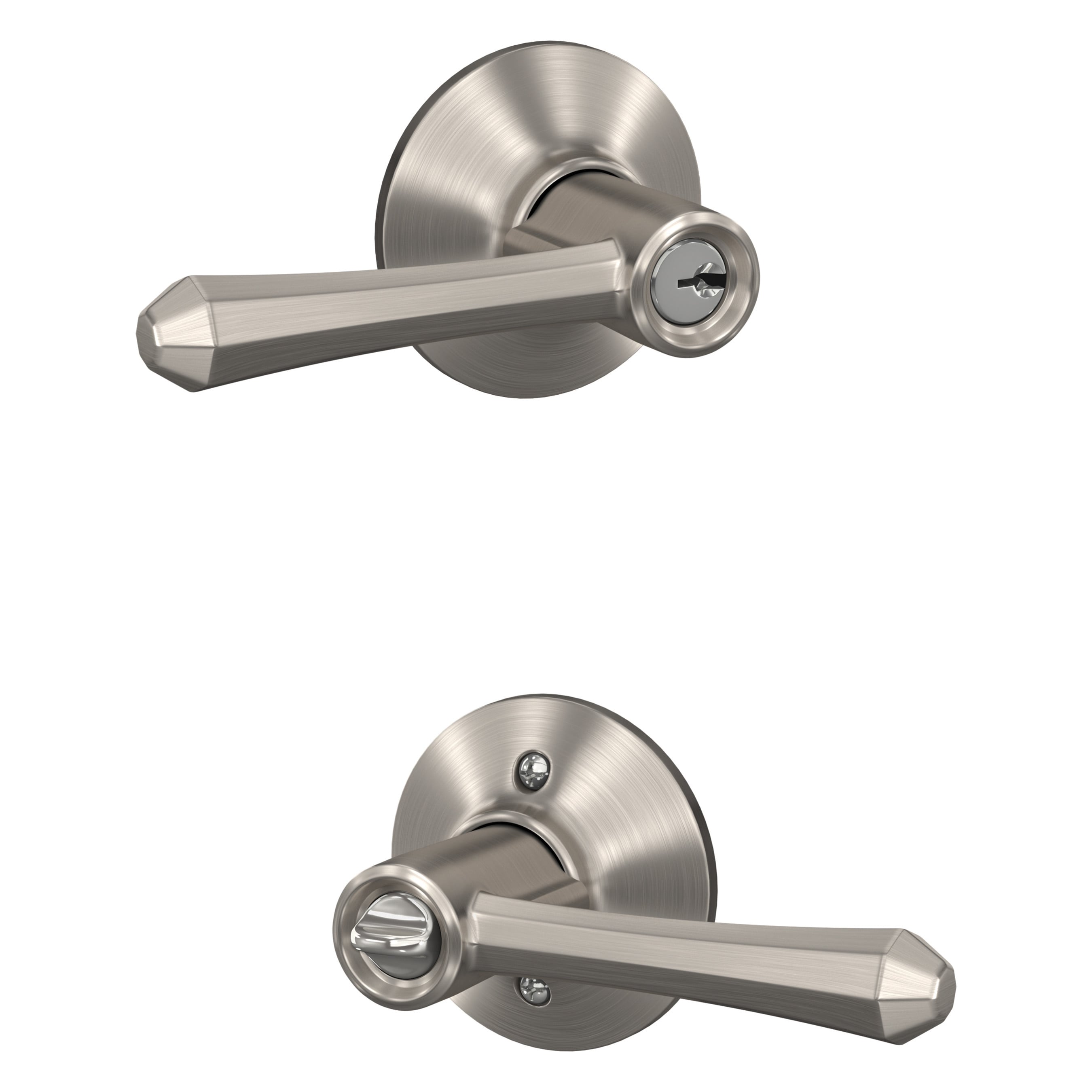 Schlage F51A DMP 619 PLY Custom Dempsey - Plymouth Satin Nickel Universal Exterior Keyed entry Door Handle