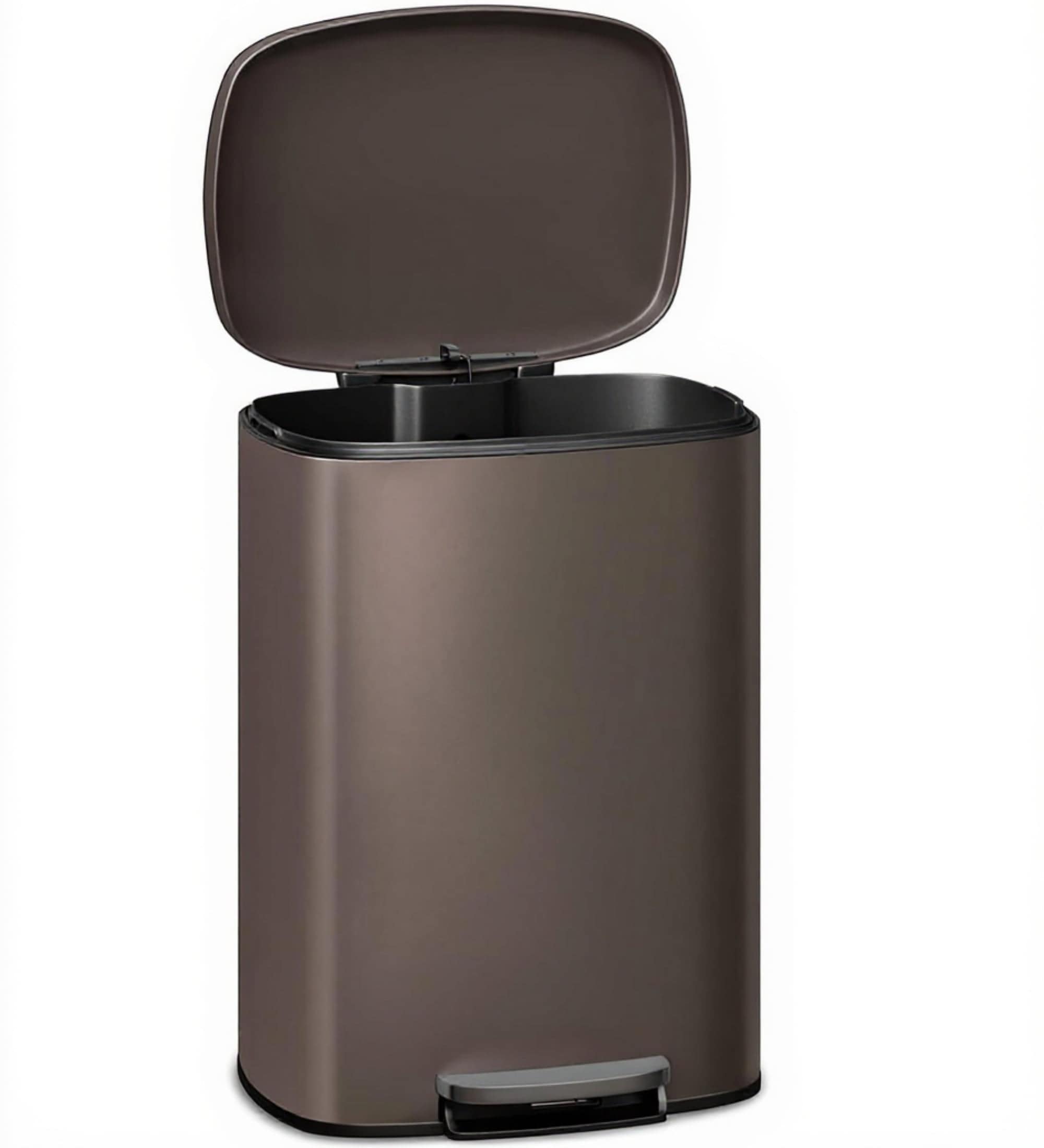 GAOMON 13.2 Gallon Stainless Steel Kitchen Trash Can with Lid and Inner Bucket- Stylish Design for Kitchen- Brown