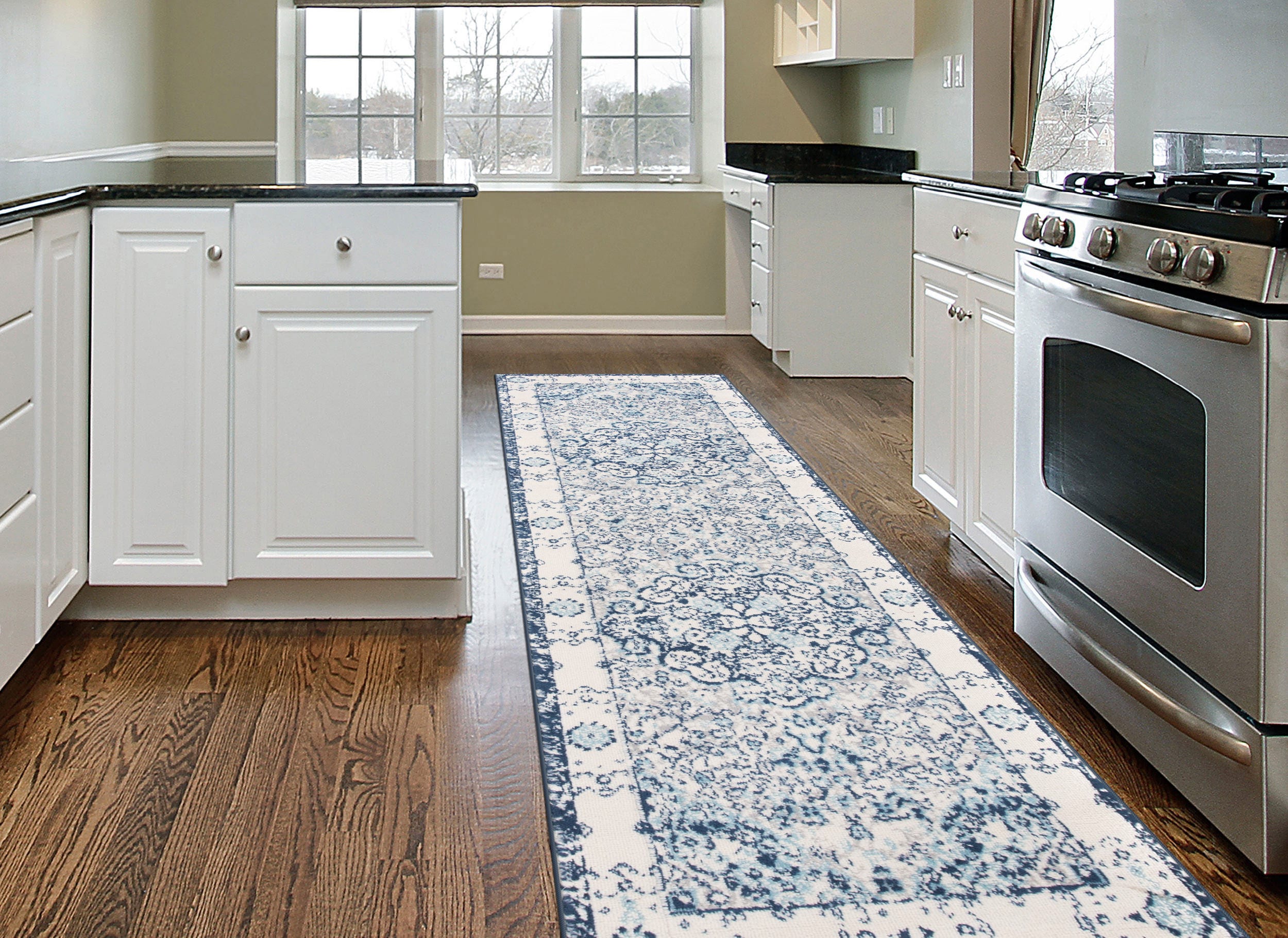 World Rug Gallery MON830BLUE2X7 Avalon 2 x 7 (ft) Loomed Polypropylene Blue Rectangular Indoor Medallion Oriental Runner rug