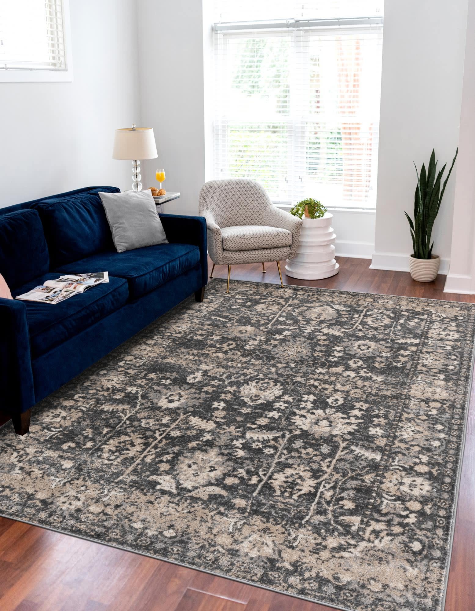 Unique Loom 3147248 Portland 7 x 10 (ft) Loomed Polypropylene Gray Rectangular Indoor Border Area rug