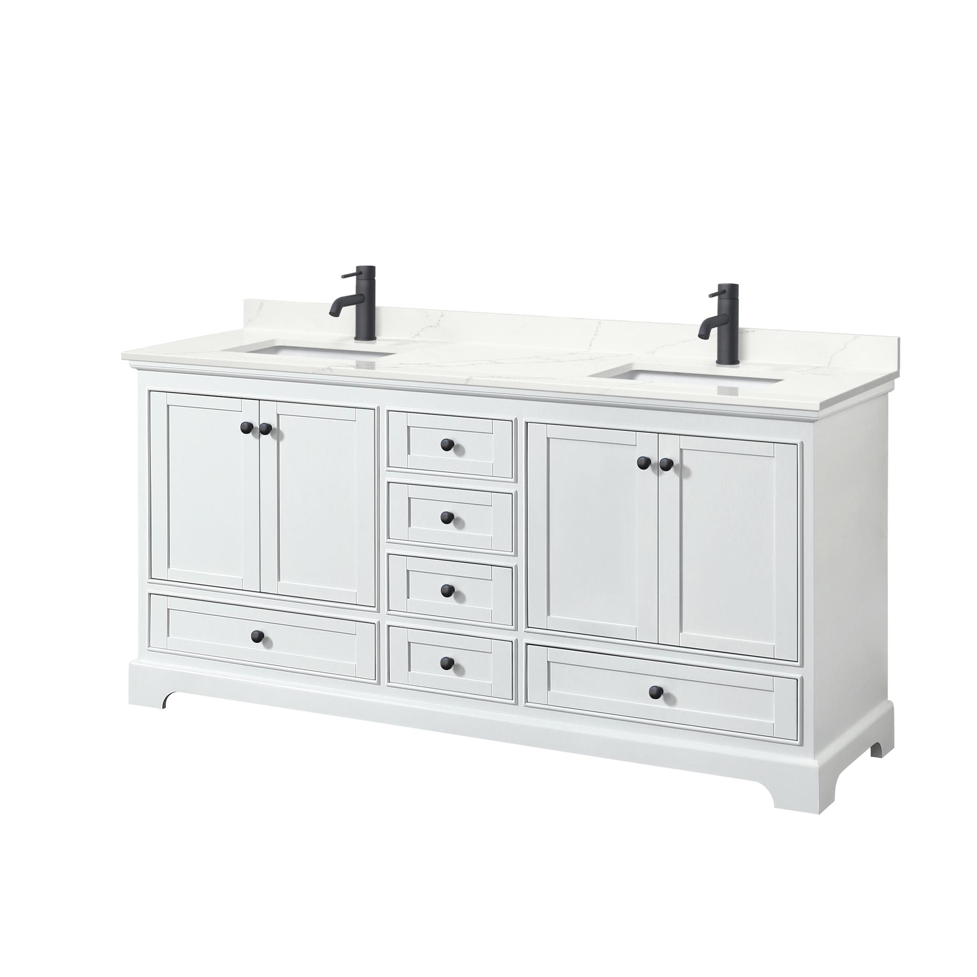 Wyndham Collection WCS202072DWBGTUNSMXX Deborah 72-in White Undermount Double Sink Bathroom Vanity with Giotto Quartz Top