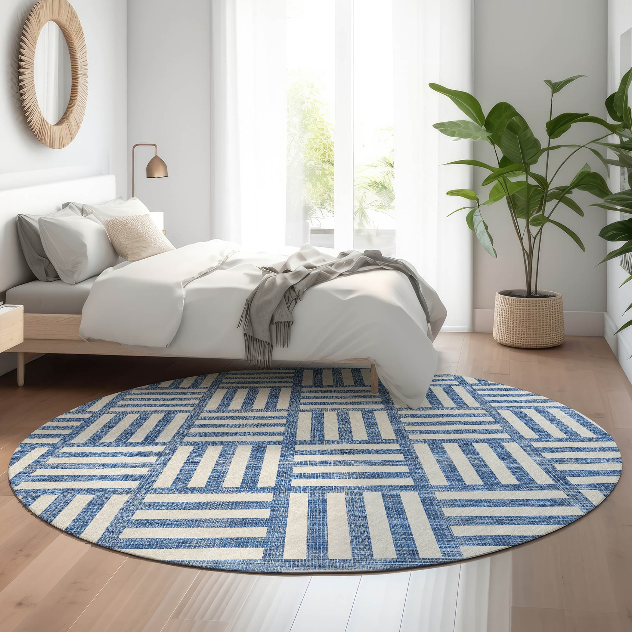 Addison Rugs AMF620BU8RO Mayfield AMF620BU 8 x 8 (ft) Loomed Polyester Blue Round Indoor Geometric Machine washable Area rug