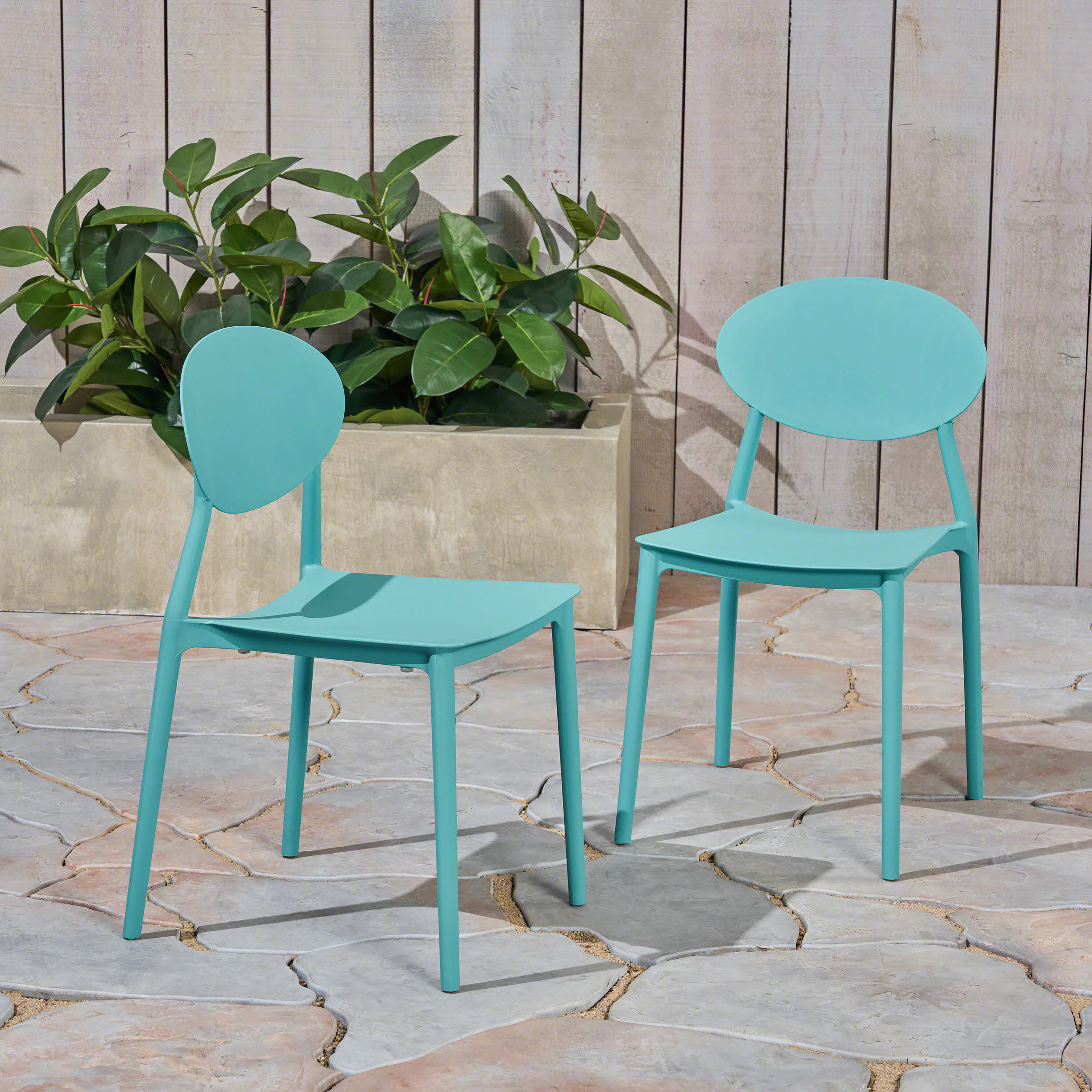 Moda Furnishings MD64271-T Classic Set of 2 Teal Polyethylene Frame Stationary Conversation Chair with Solid Seat