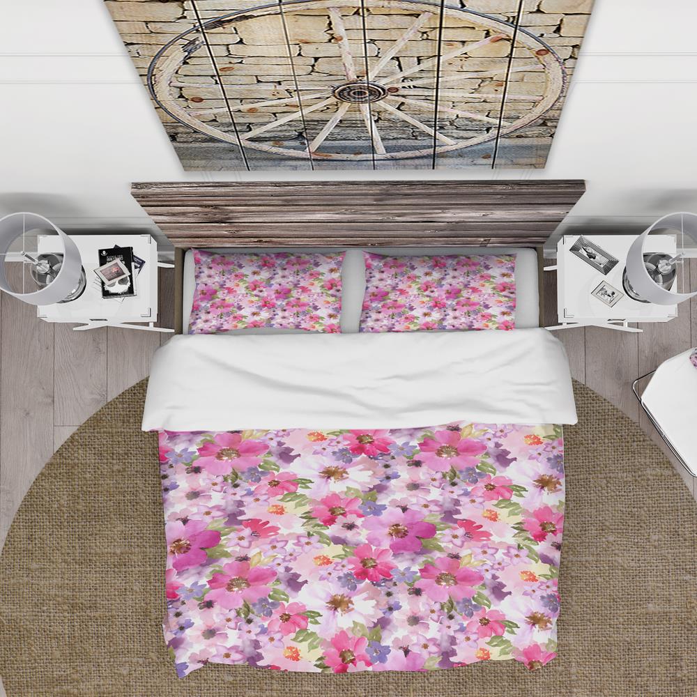 Watercolor Pink and Purple Floral Microfiber Full/Queen Bedding Set